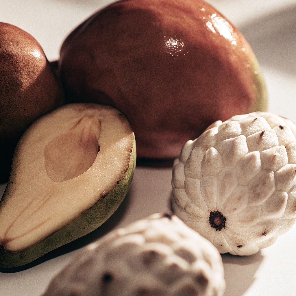 AI generated image by Red Panda AI: png de un mango, un aguacate y una chirimoya