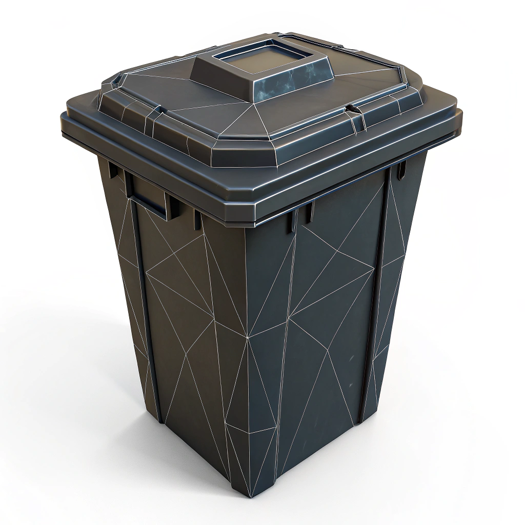 AI generated image by Red Panda AI: Cubo de basura de platisco negro low poly prop
