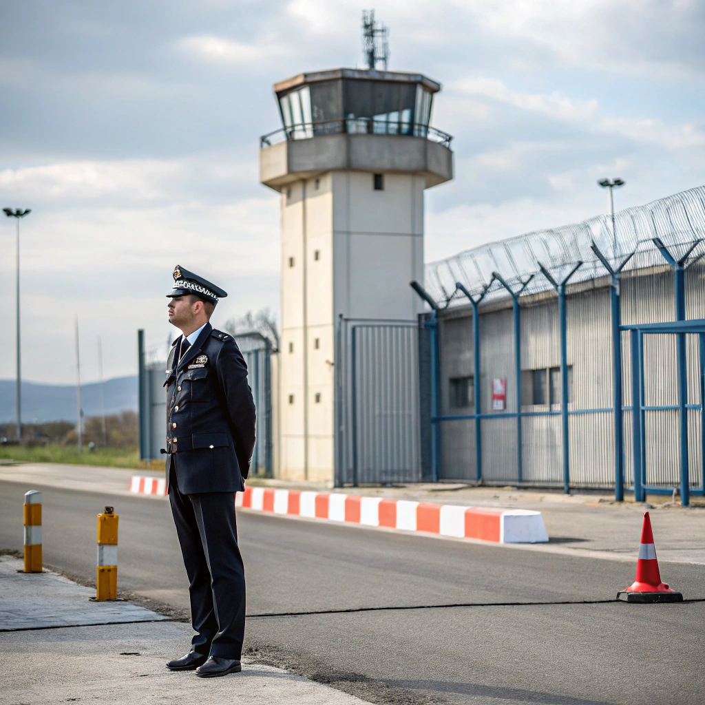 AI generated image by Red Panda AI: Fenerate kosovo customs officer in riak targeting center