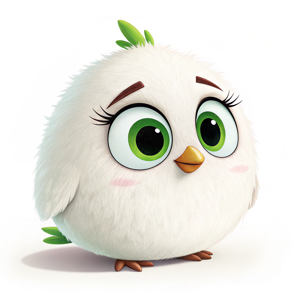 AI generated image by Red Panda AI: The Disney Chanel character or the cartoon net character who looks like me in Angry Bird is a cute and sweet cartoon with white fur and green eyes.