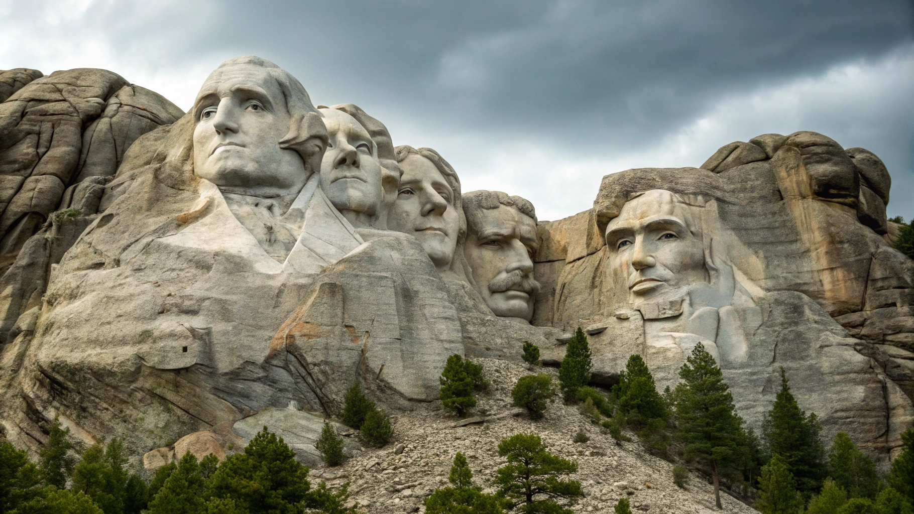 AI generated image by Red Panda AI: “Mount Rushmore” Realistic image. de cada estatua
