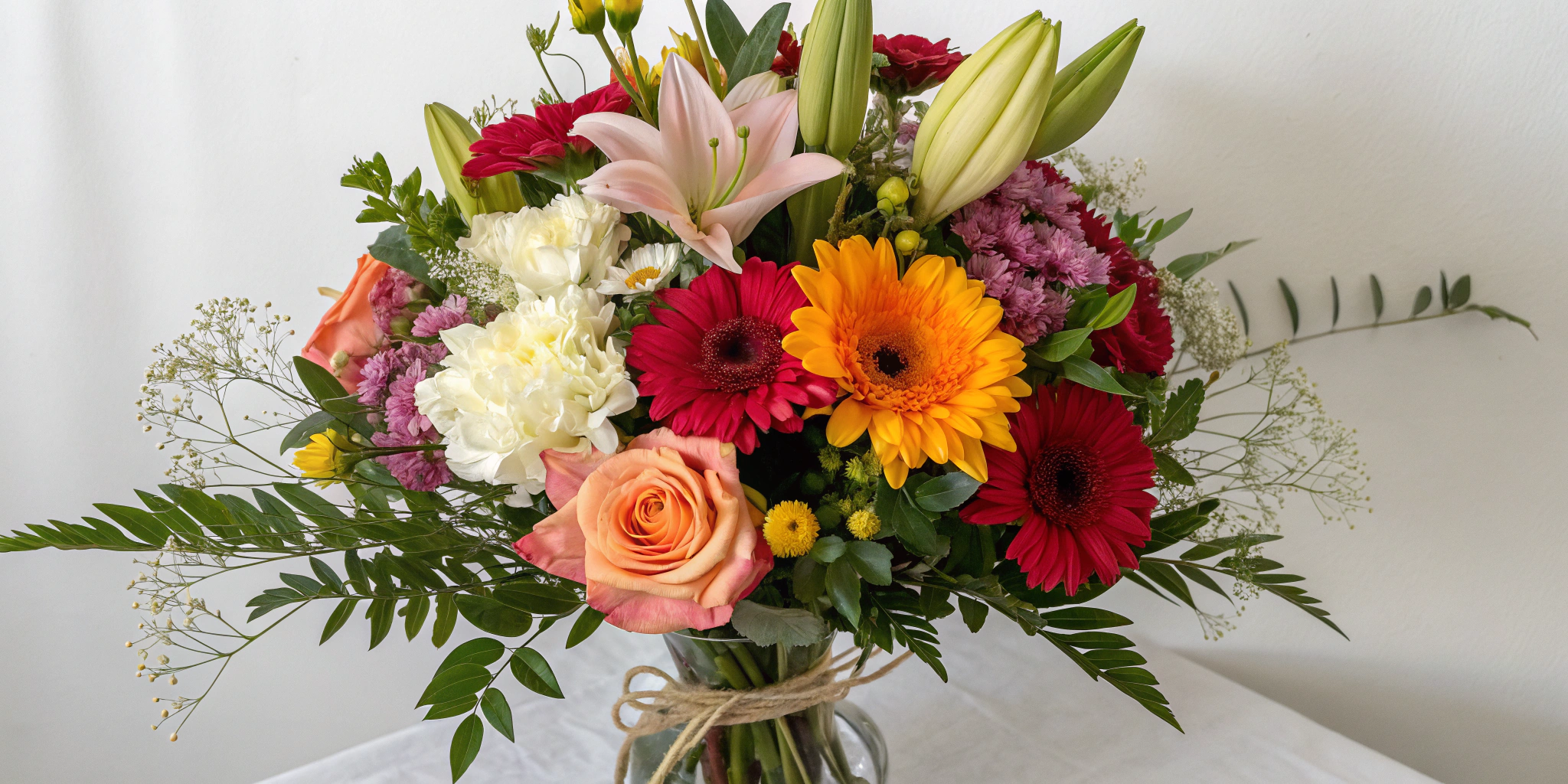 AI generated image by Red Panda AI: i want a bouquet of flowers in the middle and a nice empty background colour on the sides