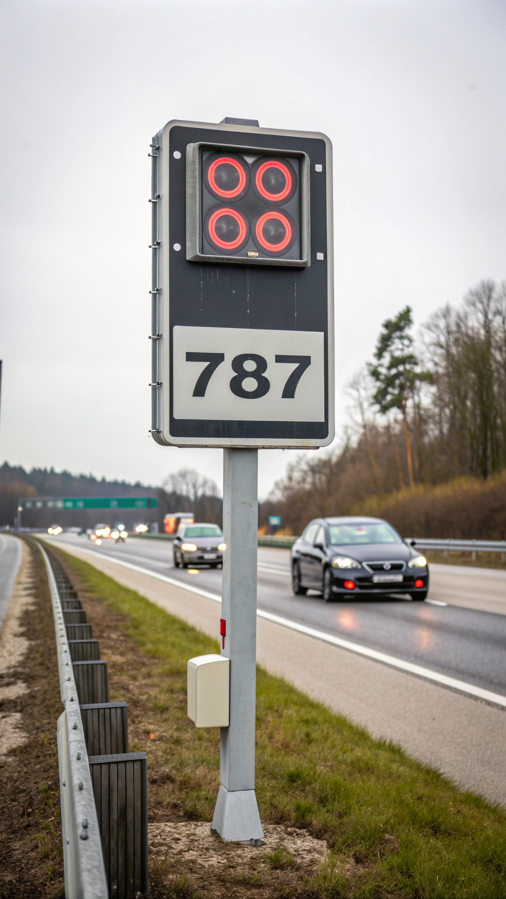 AI generated image by Red Panda AI: ein Autobahnschild, auf dem "787" steht