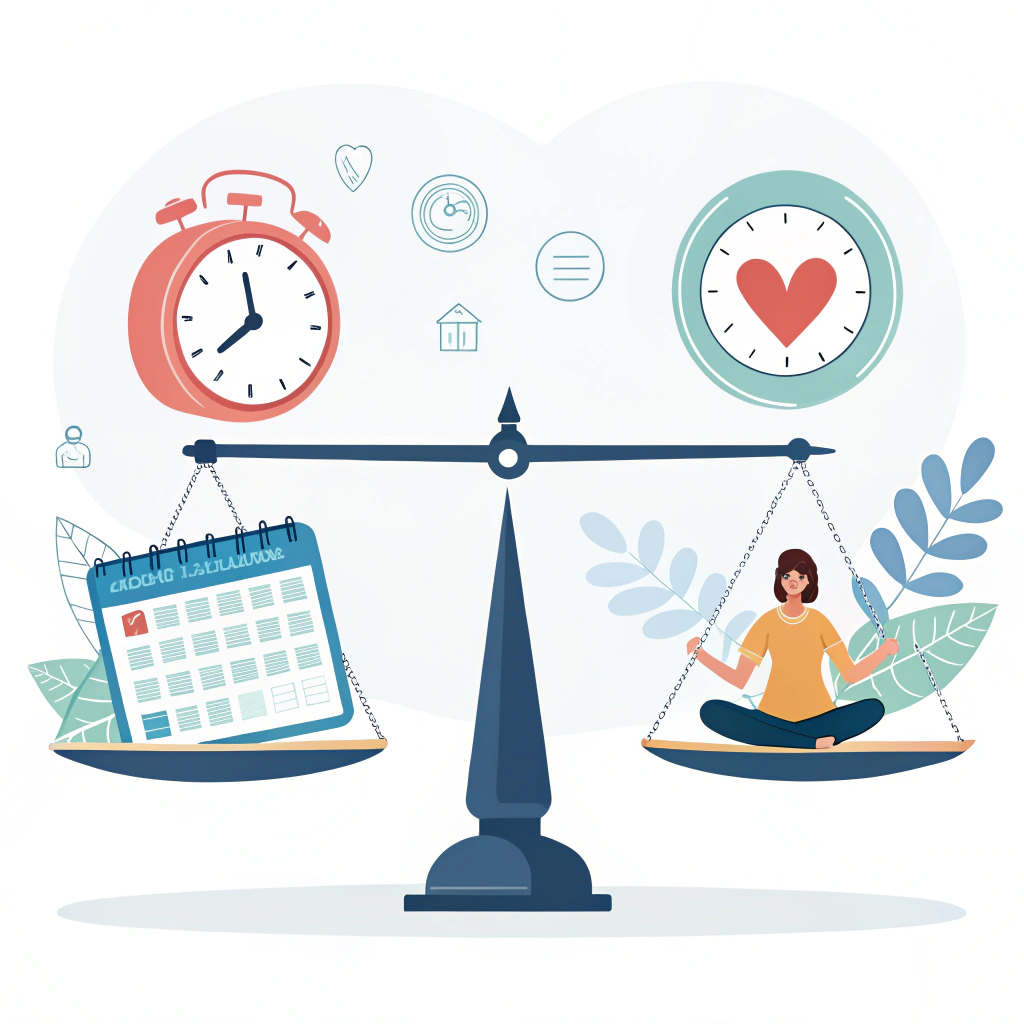 AI generated image by Red Panda AI: create an image representing balancing elements of organization, time management, and self-care 