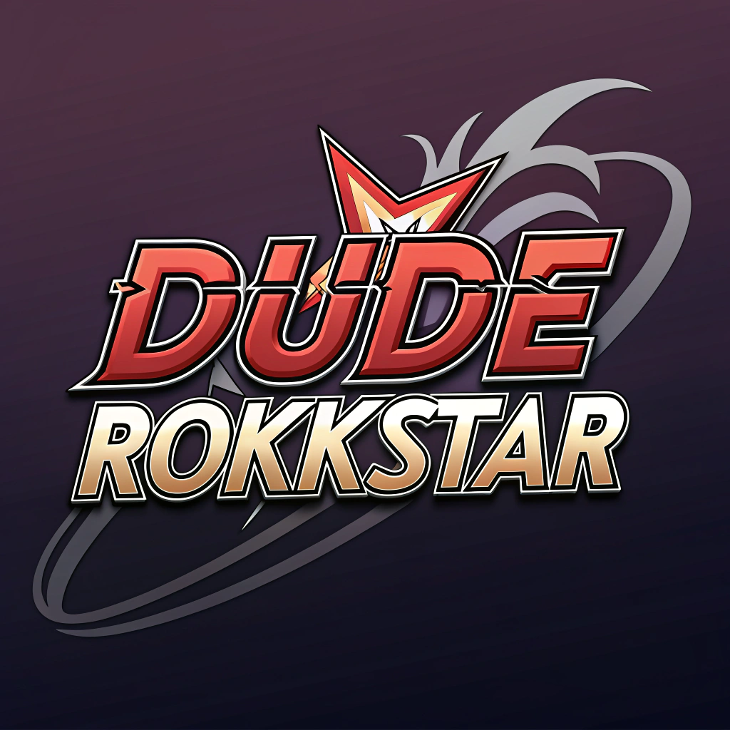 AI generated image by Red Panda AI: "Dude Rokkstar" logo using the same font as the iconic Dokken logo
