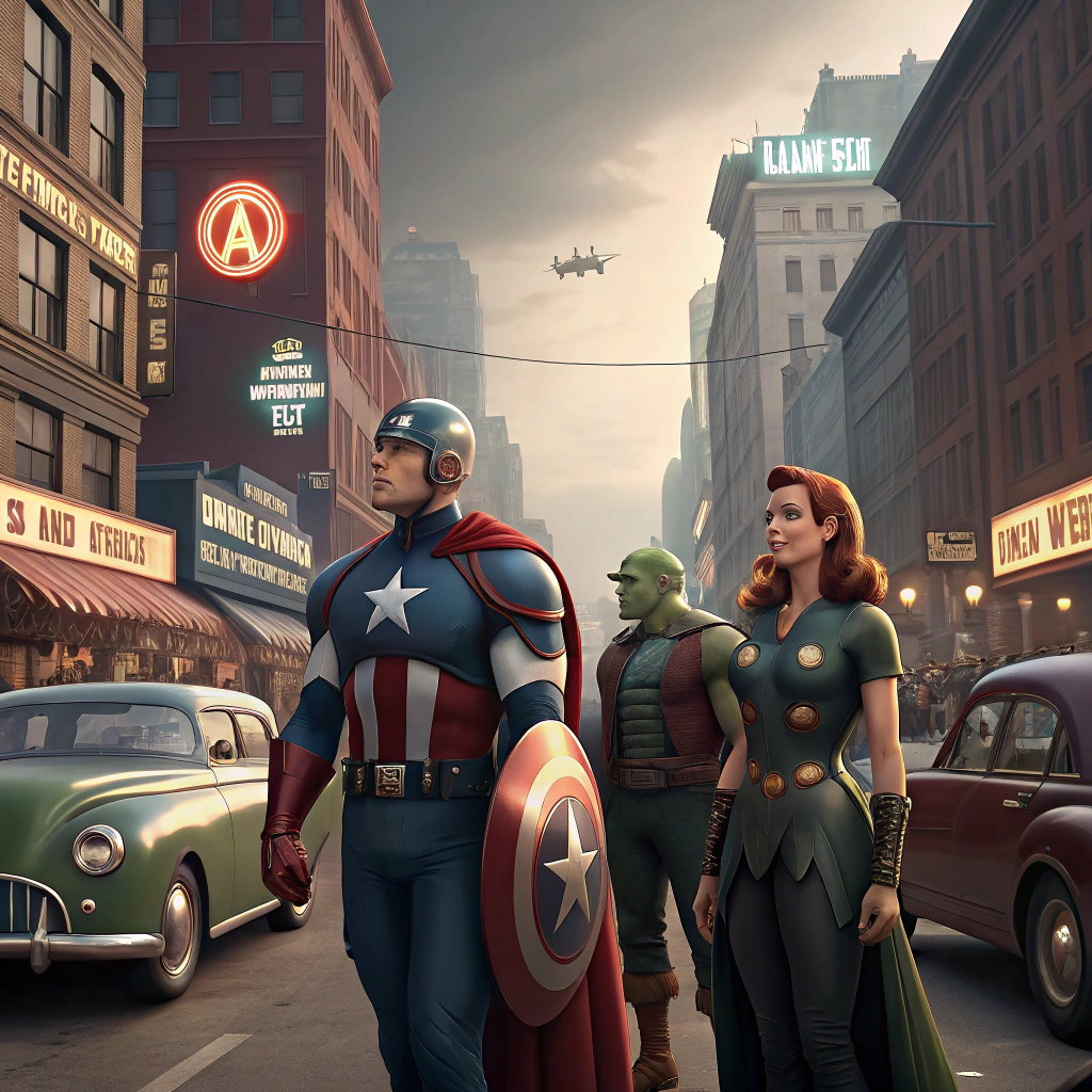 AI generated image by Red Panda AI: The Avengers in 1950s