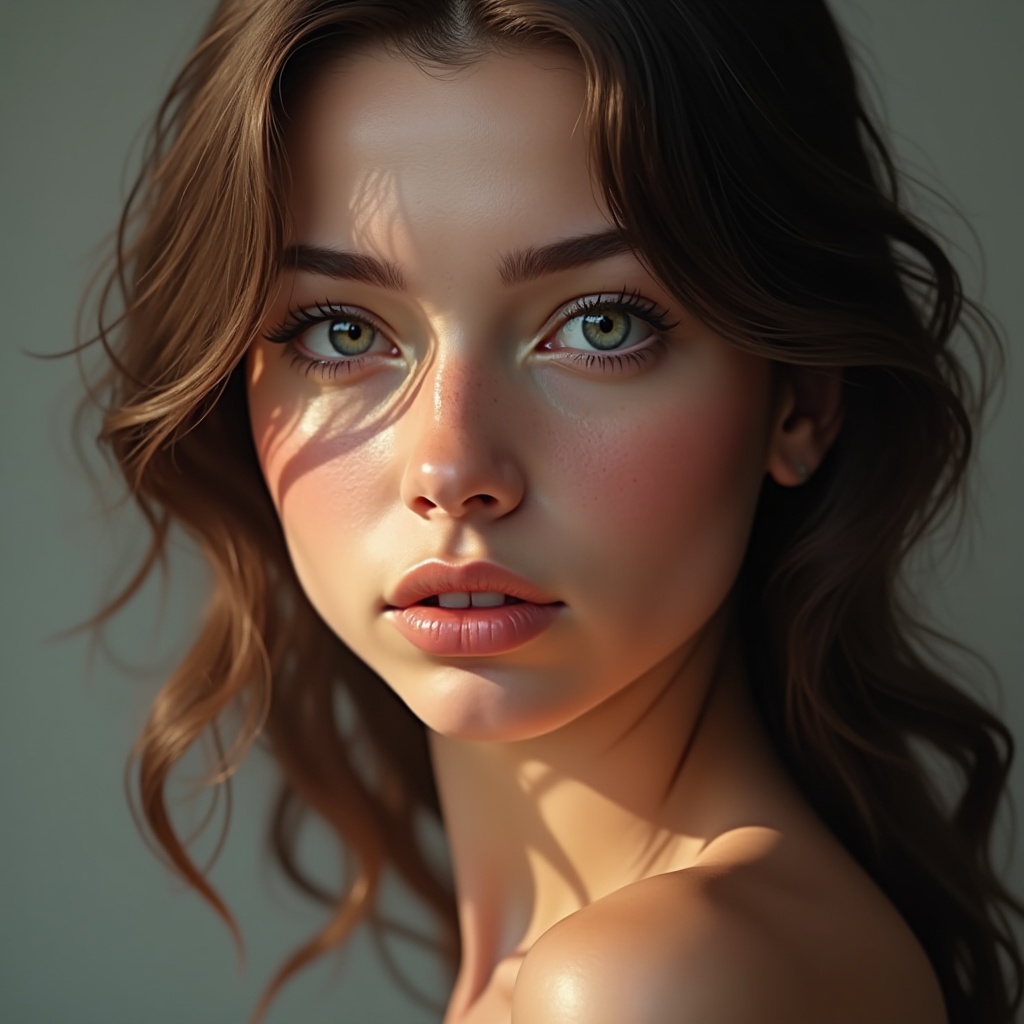 AI generated image by FLUX.1: a beautiful young woman' head portrait, realistic, 4k