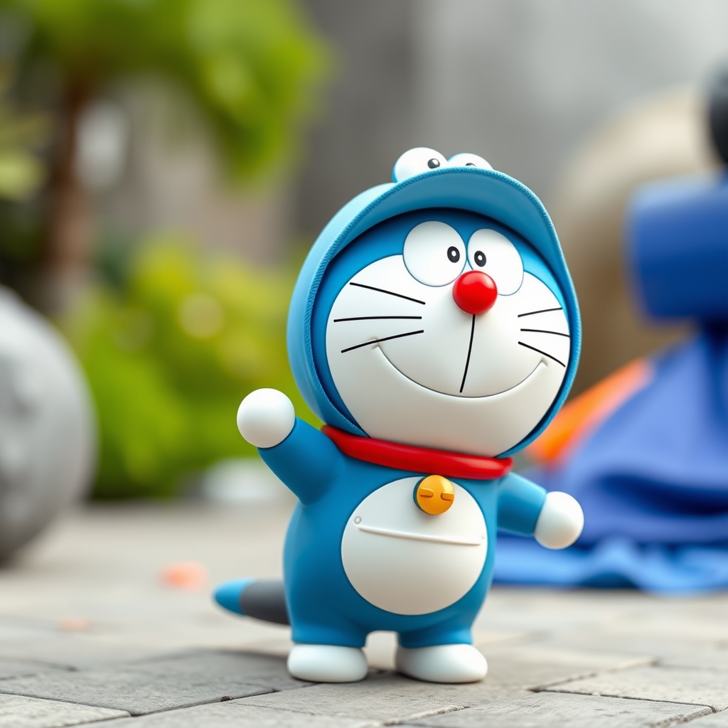 AI generated image by FLUX.1-schnell: Doraemon wearing sea otter clothes