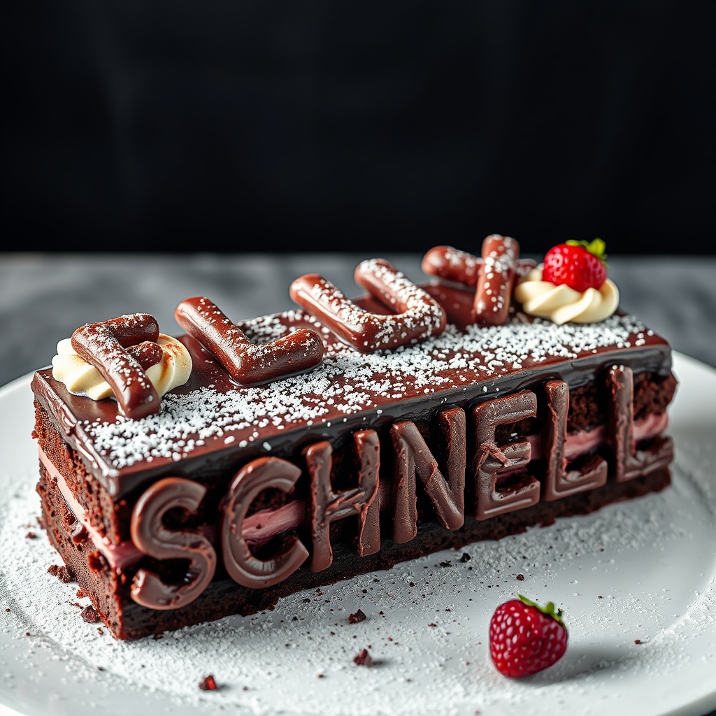 AI generated image by FLUX.1-schnell: black forest gateau cake spelling out the words "FLUX SCHNELL", tasty, food photography, dynamic shot