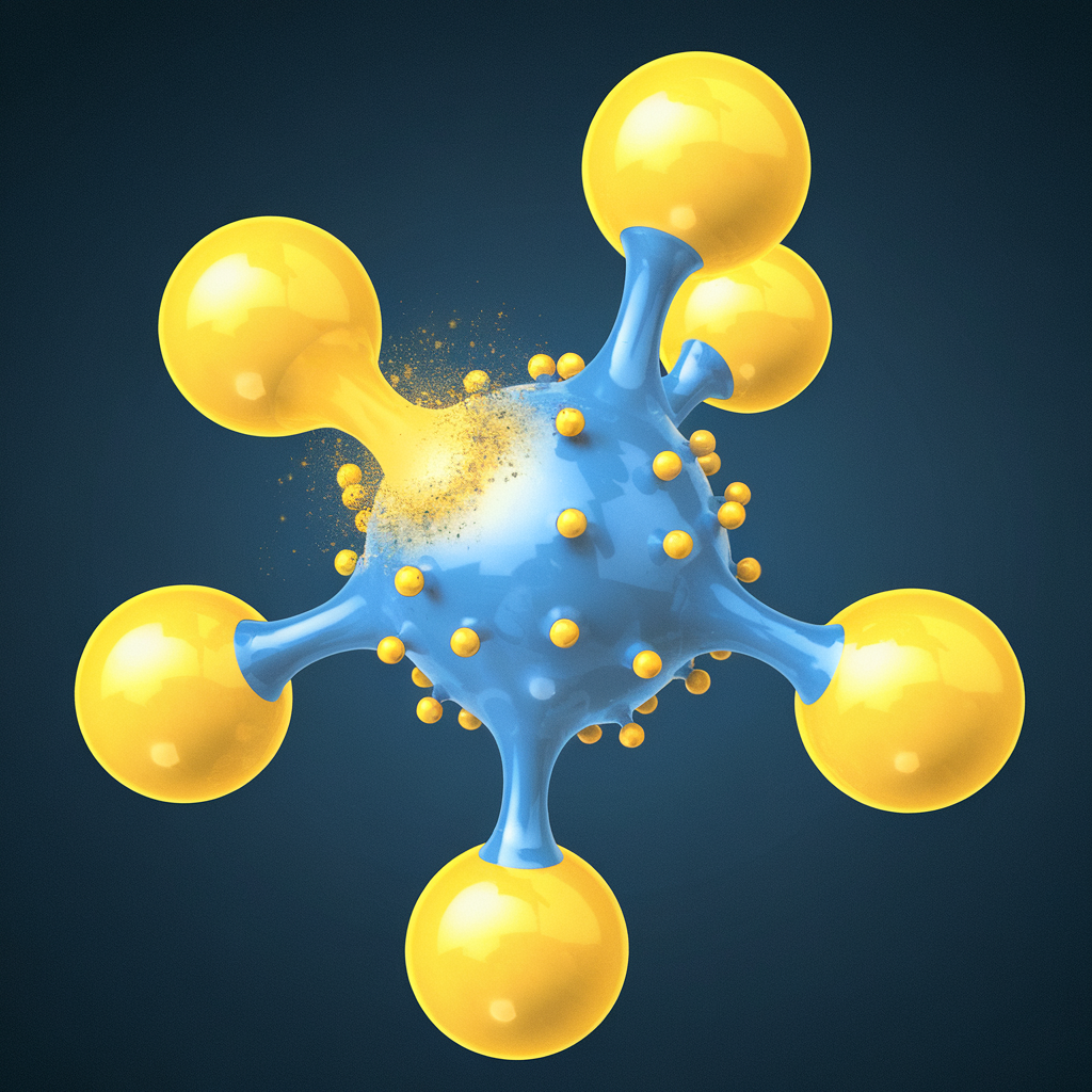 AI generated image by ideogram 2.0: a boron-10 atom capturing one neutron and reacts , emphasize the neutron and boron-10 atoms, a light blue colored theme image
