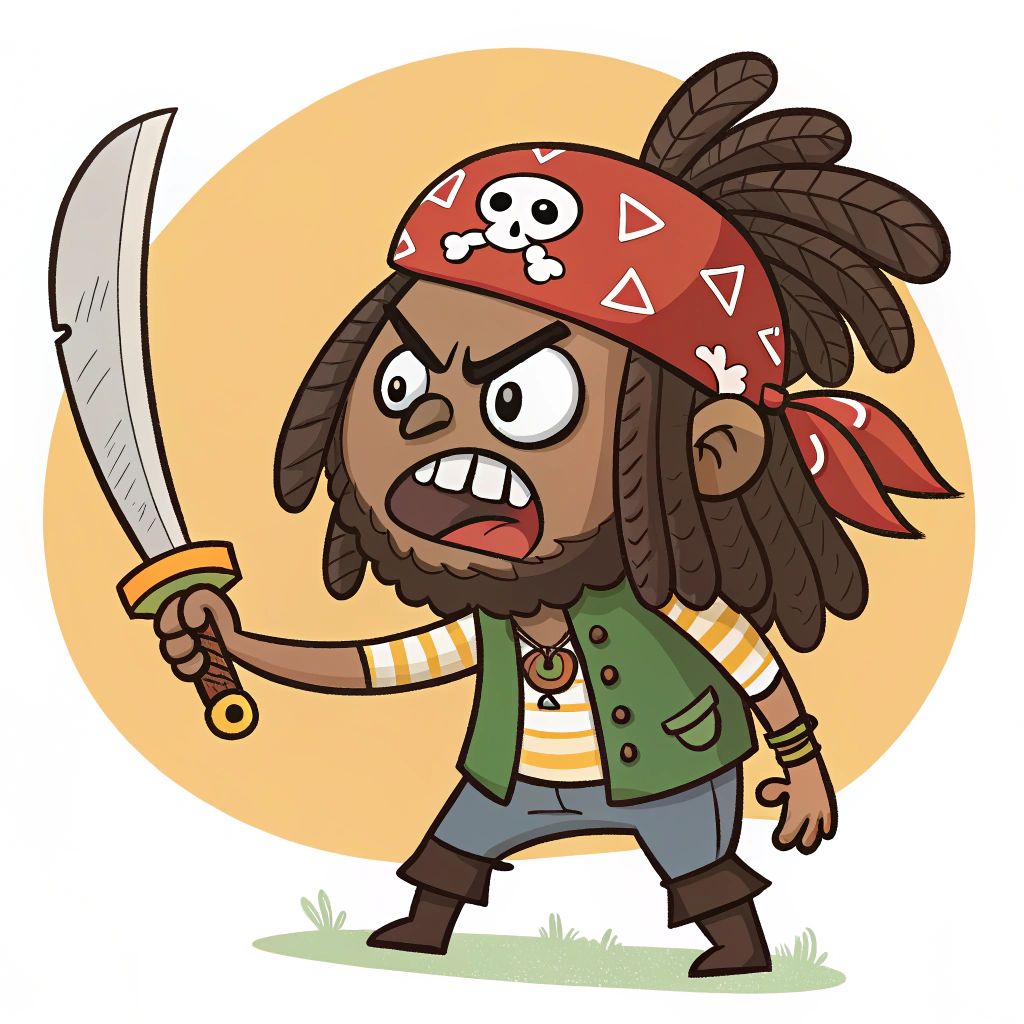 AI generated image by Red Panda AI: a cartoon drawing vector of an angry rastafari pirate