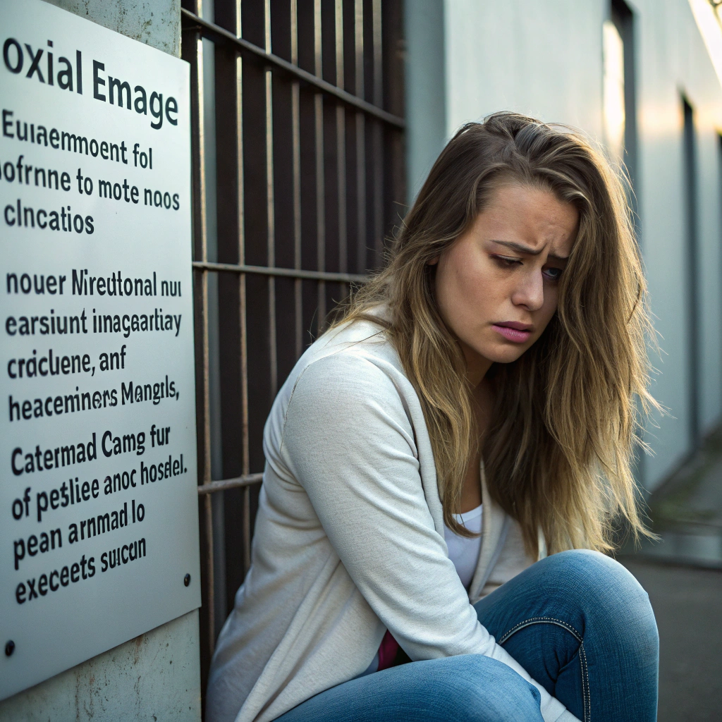 AI generated image by Red Panda AI: una mujer que este sufriendo de delito que consiste en amenazar a alguien con publicar imágenes o videos íntimos a menos que realice una acción determinada. Se trata de una forma de chantaje que se vale de información sexual para obtener dinero o favores sexuales. 