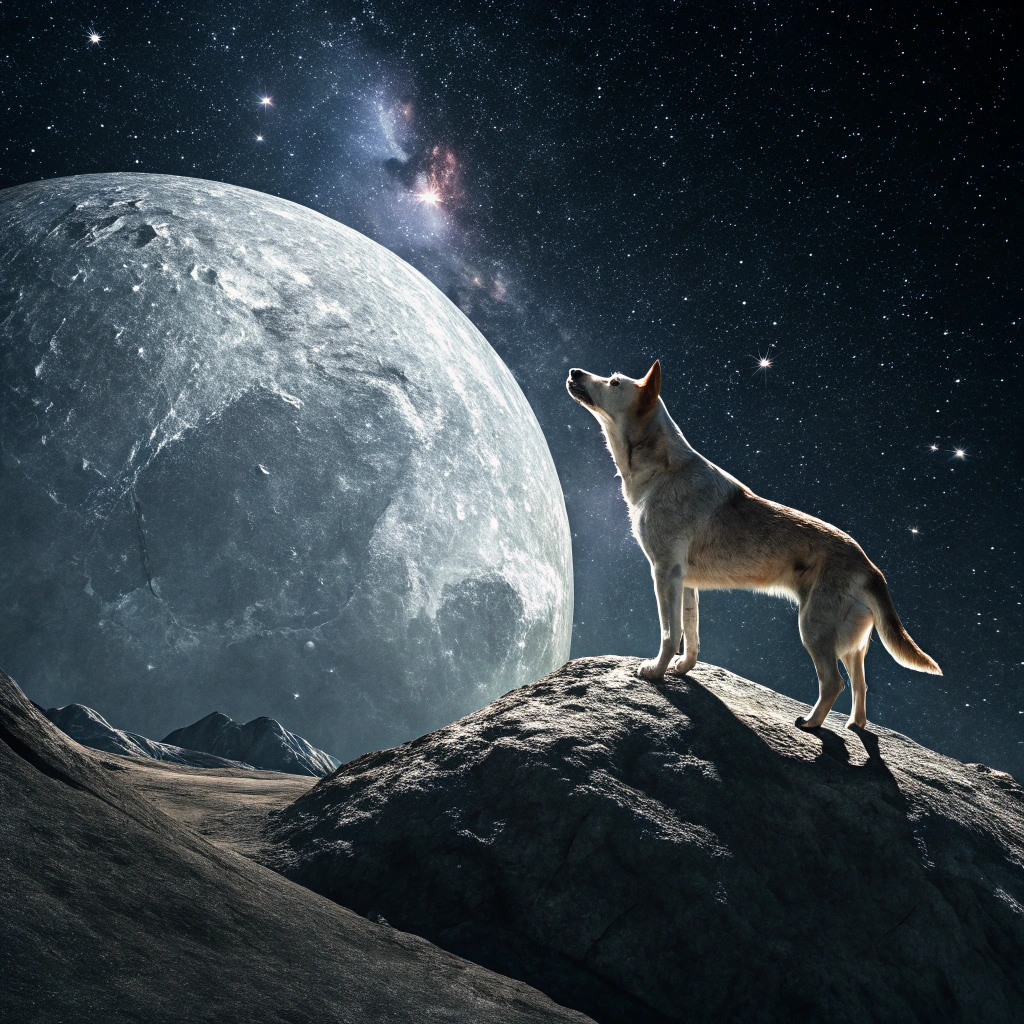 AI generated image by FLUX.1-schnell: dog on the moon