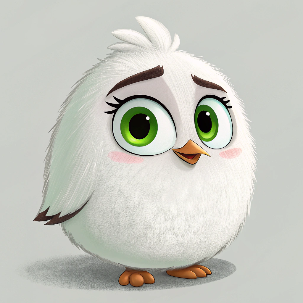 AI generated image by Red Panda AI: The Disney Chanel character or the cartoon net character who looks like me in Angry Bird is a cute and sweet cartoon with white fur and green eyes.