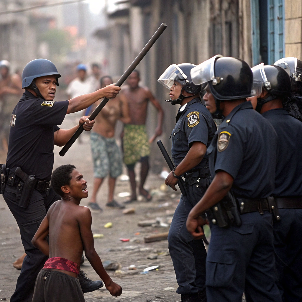 AI generated image by Red Panda AI: pig police fight poor people