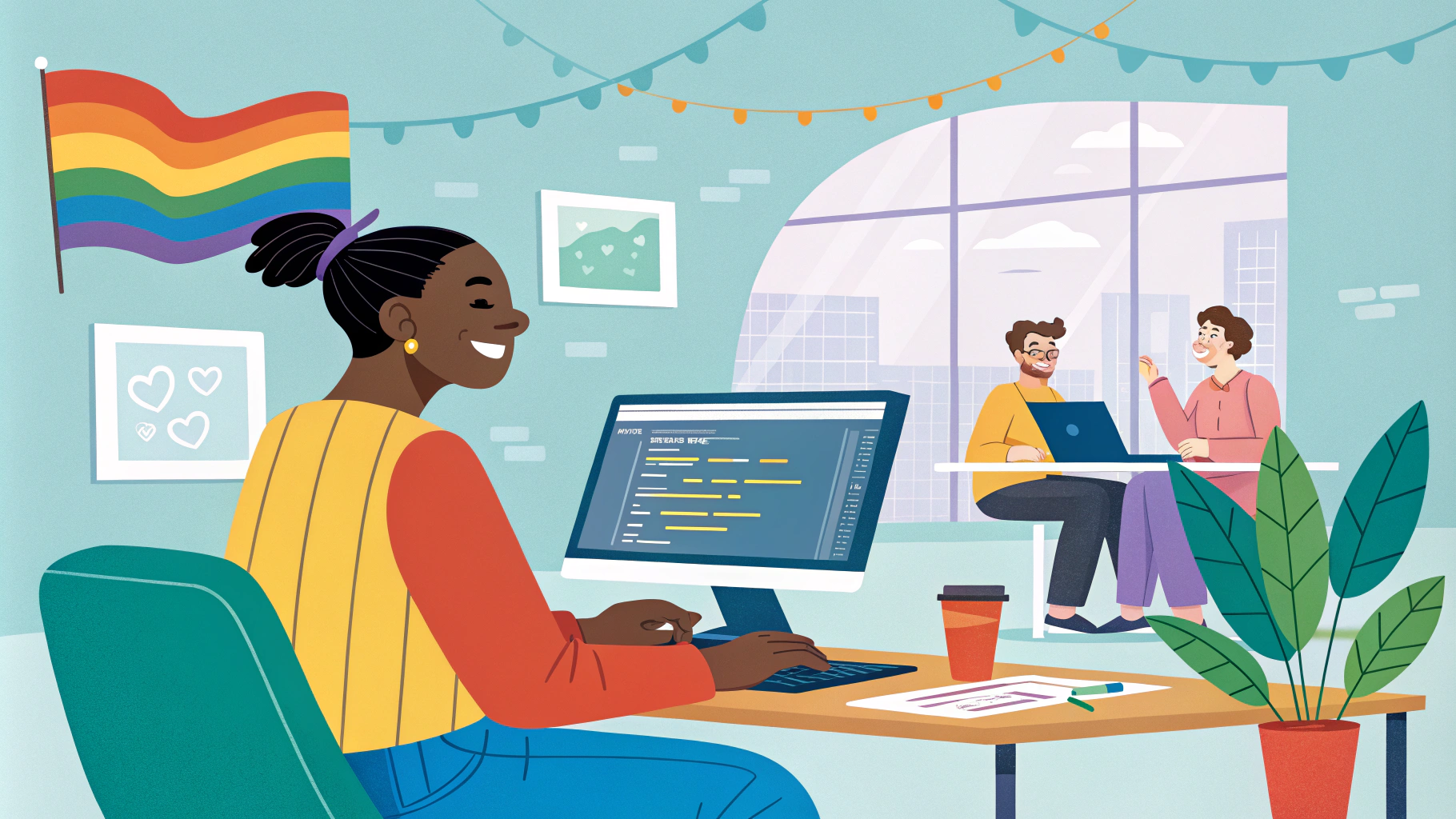 AI generated image by Red Panda AI: Make me an illustrated version that expresses the pride I feel working as a developer as a non-major.