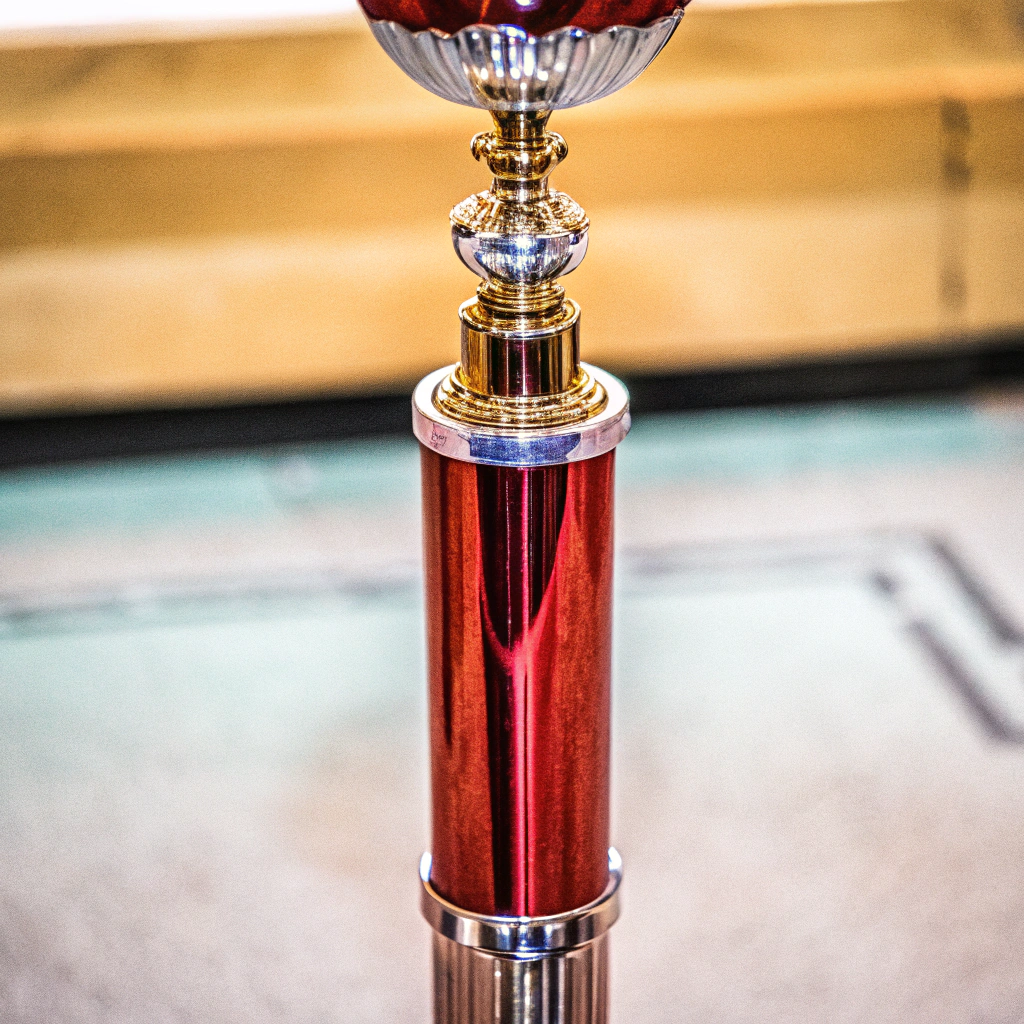 AI generated image by Red Panda AI: a metal-textured red trophy