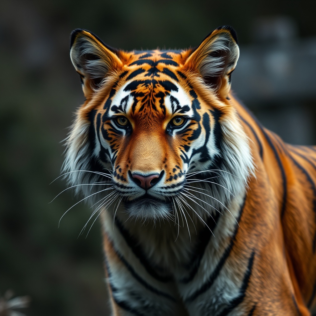 AI generated image by FLUX.1-schnell: Fox fake tiger might, real image, high-definition 4K