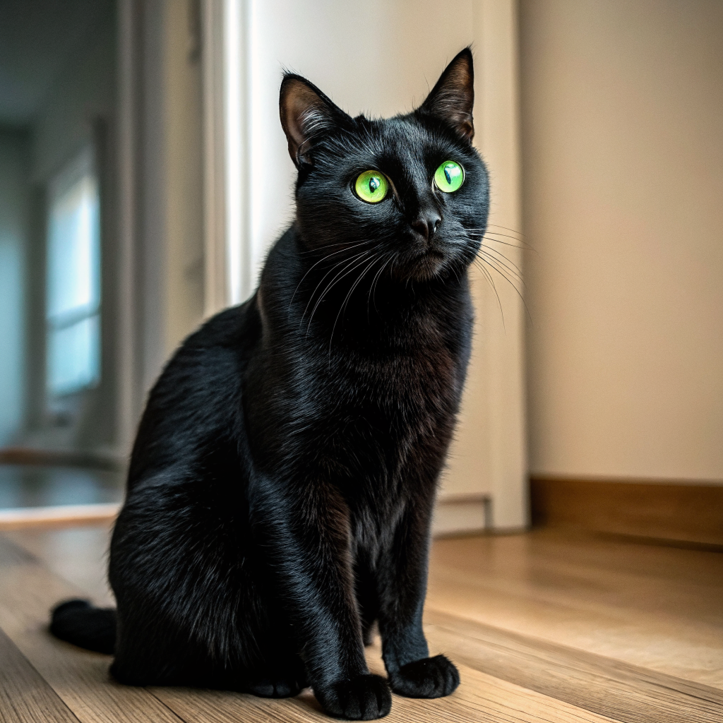 AI generated image by Red Panda AI: schwarze katze grüne augen
