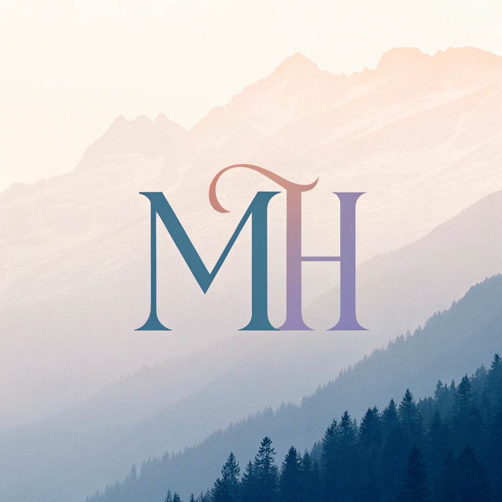 AI generated image by Red Panda AI: Design a minimalist logo with the initials 'MH' in an elegant, gradient-based font. The logo should have a visually balanced and modern feel, with subtle volume and depth to the letterforms. Use a color palette of cool, muted tones to convey a sense of sophistication. The overall aesthetic should be clean, refined, and memorable.