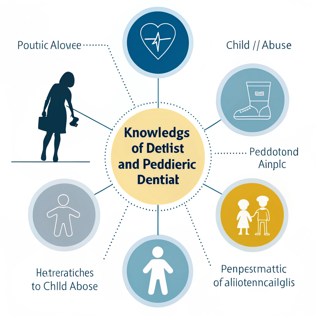 AI generated image by Red Panda AI: Crea una imagen esquemática y visualmente atractiva que represente la introducción del tema CONOCIMIENTO DEL ODONTóLOGO Y ODONTOPEDIATRA EN RELACIóN AL MALTRATO INFANTIL, PERO NO INCLUIR EL TITULO

 La imagen debe incluir:

	Elementos visuales simples como íconos, líneas o gráficos, para representar conceptos clave.
	Estructura organizada con jerarquía visual clara: el tema central debe ser el foco, con los subtemas distribuidos alrededor.
   Estilo profesional y limpio
 CON FIGURAS ESQUEMATICAS
CON PALETA DE COLOR AZULES, CELESTE, GRIS Y AMARILLO OCRE