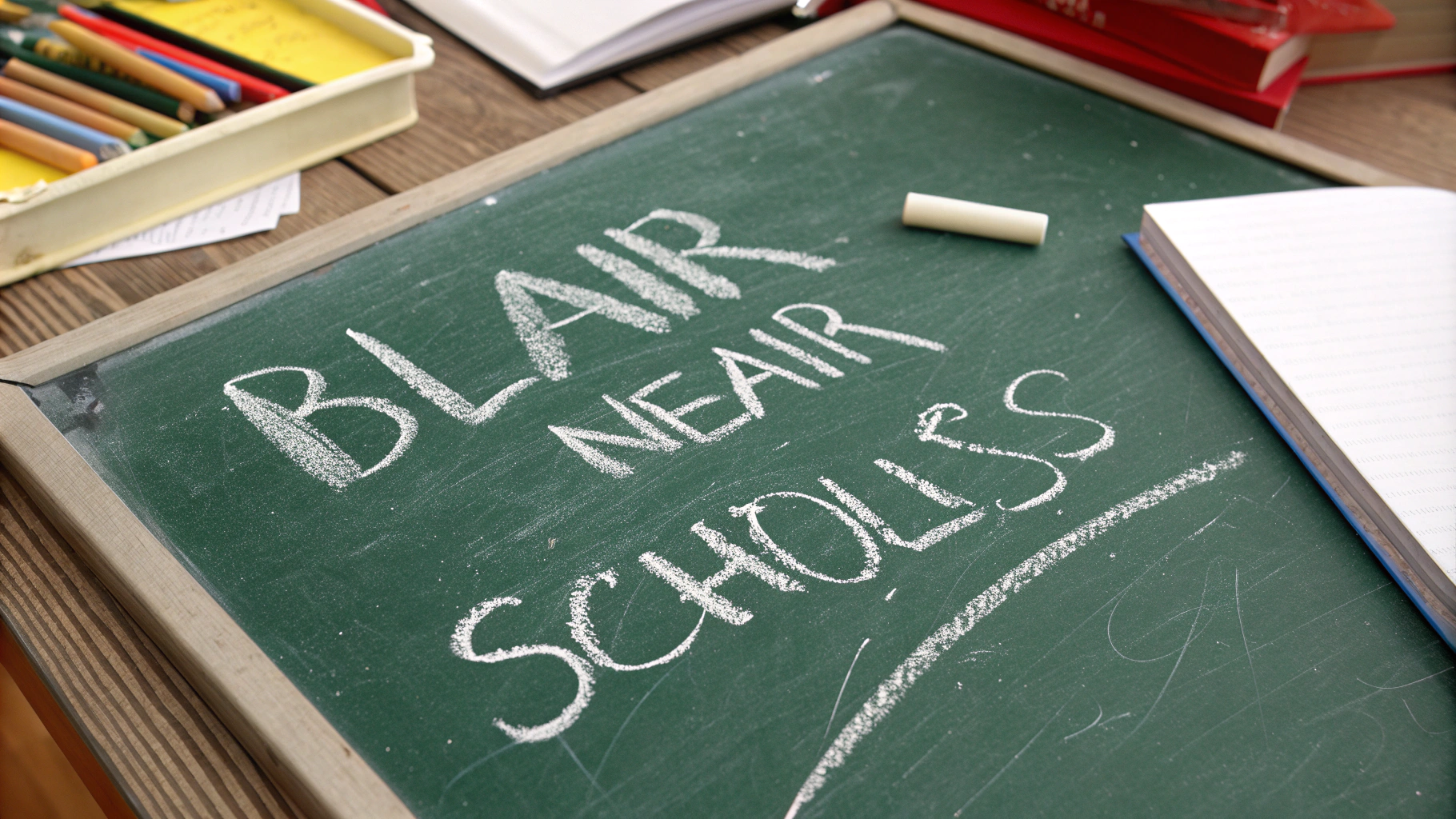 AI generated image by Red Panda AI: "Breaking News About Blair Schools" with a school chalkboard motif