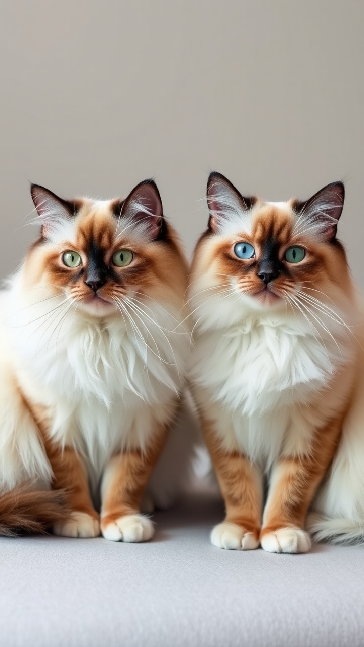 AI generated image by FLUX.1-schnell: two ragdoll cats named maomao and meimei 