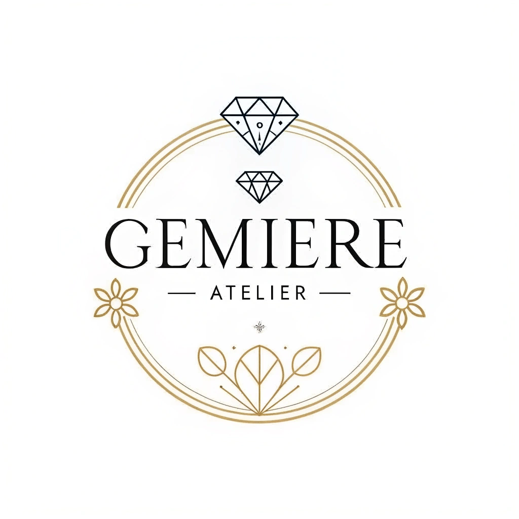 AI generated image by Red Panda AI: "Design a luxury logo for a high-end jewelry brand named 'Gemière Atelier'. The logo should embody elegance, sophistication, and timeless appeal. Use a minimalist design with an emphasis on refined typography. The font should be serif-style, modern, and luxurious, with a subtle European influence. Incorporate a gemstone-inspired element or abstract geometric shapes that symbolize precision and brilliance. The color palette should include black, white, gold, or platinum tones. Ensure the logo is clean, uncluttered, and versatile for both digital and print use. Create both a wordmark (text-based logo) and an icon version of the logo."

