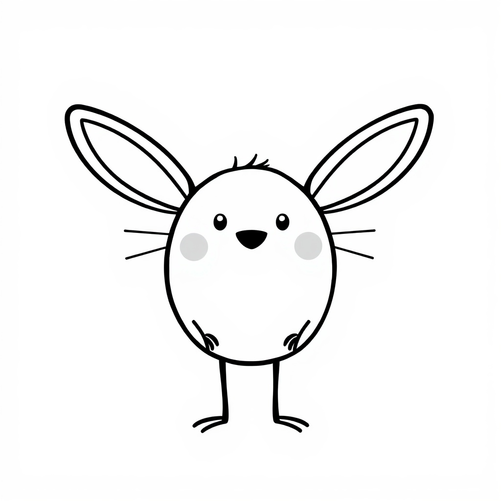 AI generated image by FLUX.1-schnell: Ein einfaches, cartoonhaftes Bild, in einem minimalistischen Stil, geeignet für ein Malbuch. Linien sind dick und klar, ohne interne Details, schwarz-weiß, nur schwarze Umrisse auf weißem Hintergrund, Osterei mit punkten