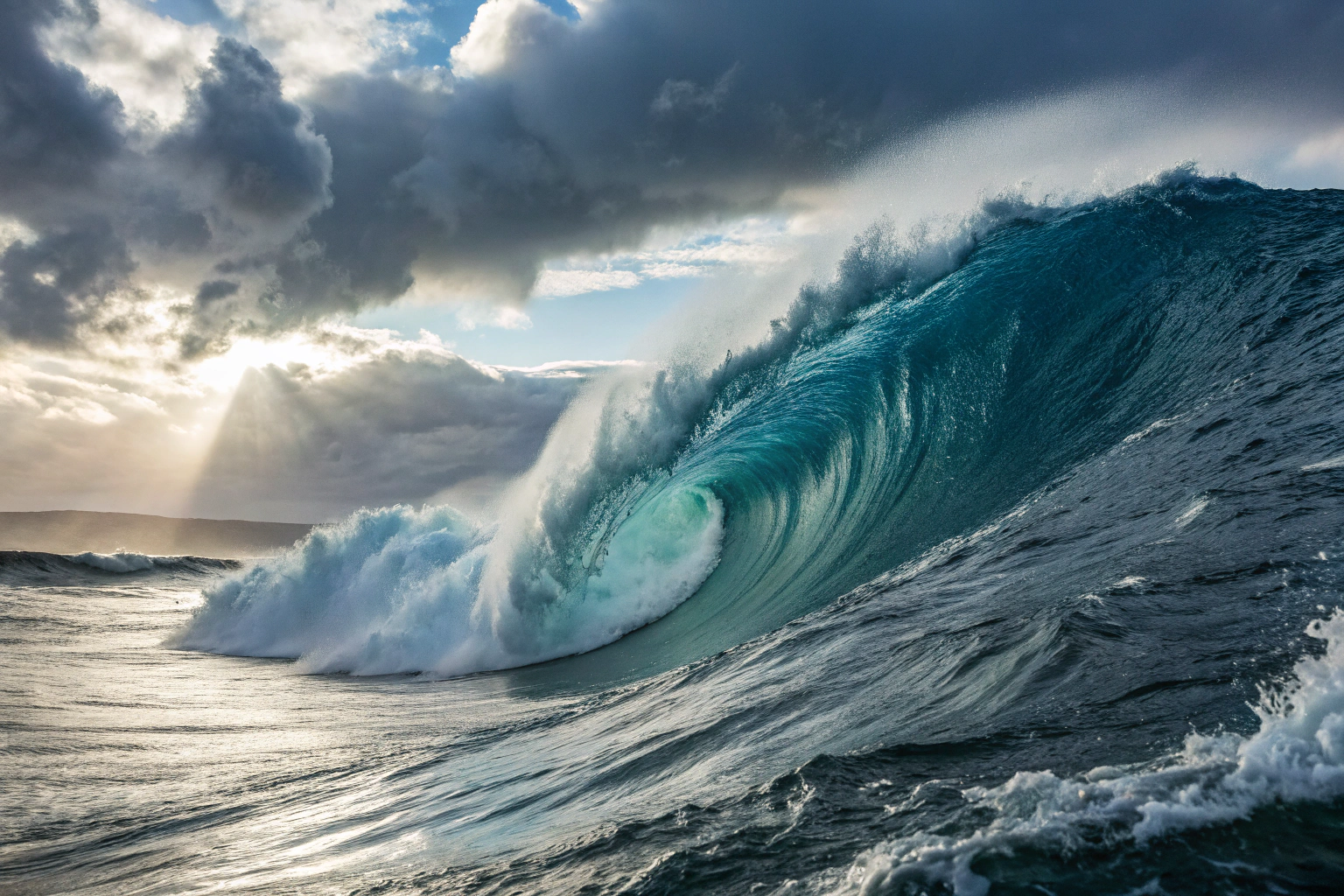 AI generated image by Red Panda AI: A colossal wave, symbolizing the power of nature's elements and the vastness of oceanic wildlife, unfolds in dramatic style, in the style of National Geographic photography