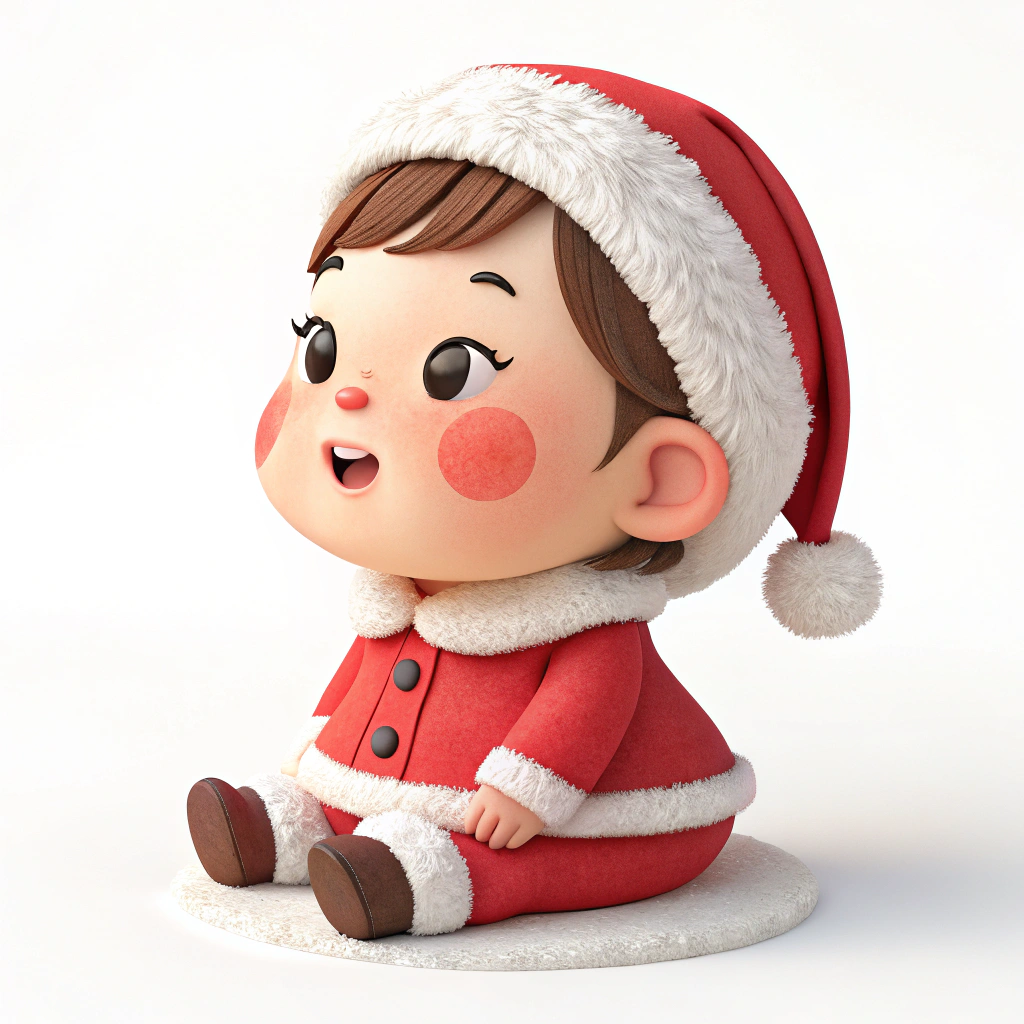 AI generated image by Red Panda AI: 귀여운 아기, 한국 아기, 산타 복장, 3d clay kawaii baby, 여자 아기