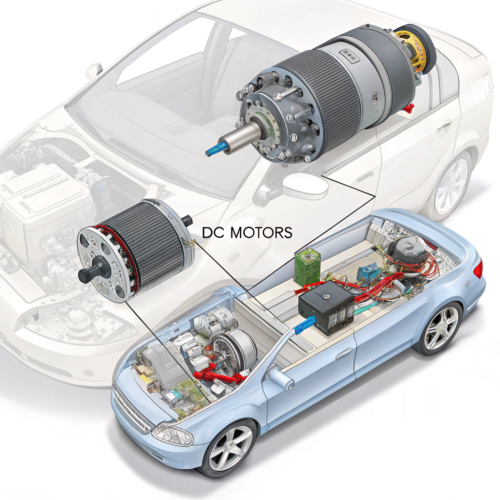 AI generated image by Red Panda AI: I want an image show all dc motors in a vehicle