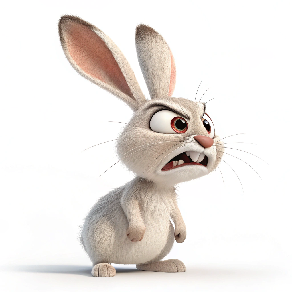 AI generated image by Red Panda AI: White background.an angry rabbit.
3D style