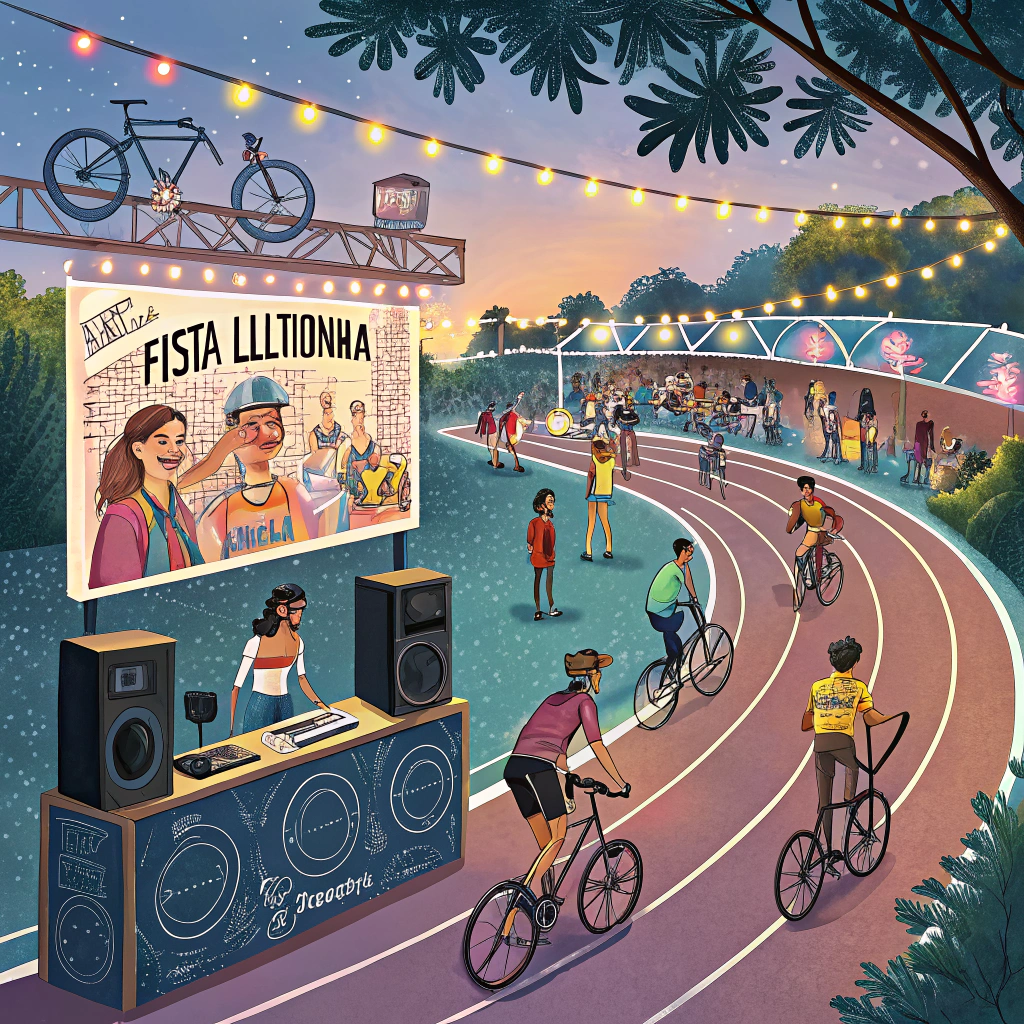 AI generated image by Red Panda AI: Fiesta electronica en la pista de bicicletas Todo en espanol 
 