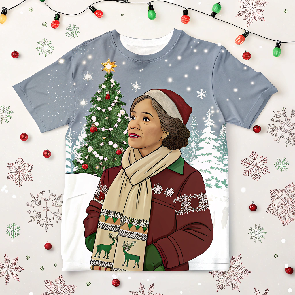 AI generated image by Red Panda AI: https://static.wikia.nocookie.net/lossimpson/images/b/ba/Selma_Bouvier.png/revision/latest?cb=20110108123553&path-prefix=es Modo navideño para una camisa