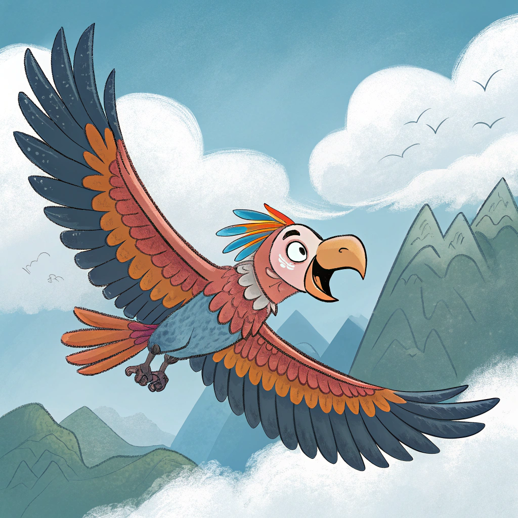 AI generated image by Red Panda AI: Generar una imagen de un condor animado volando 