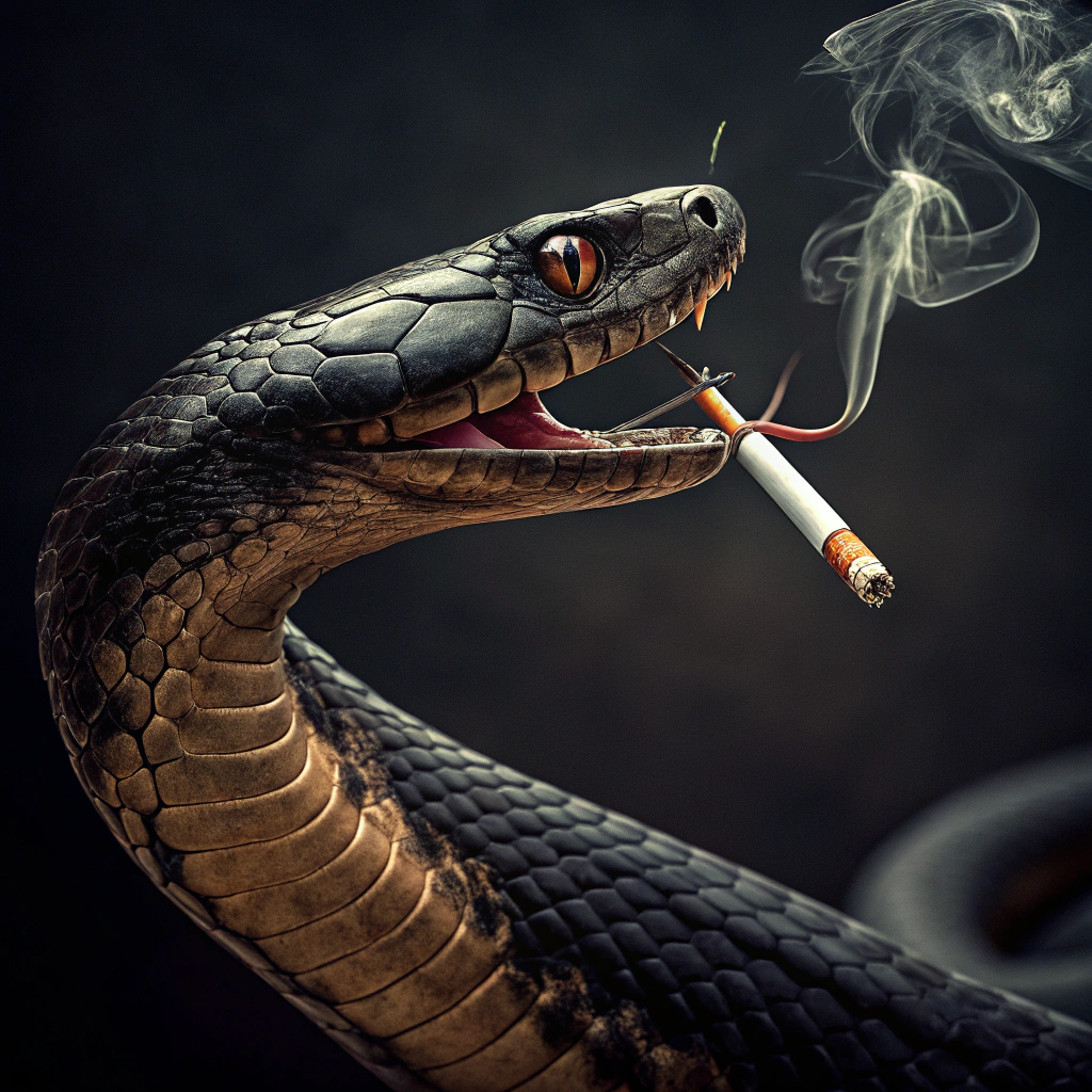 AI generated image by Red Panda AI: Uma serpente peçonhenta com um cigarro na boca