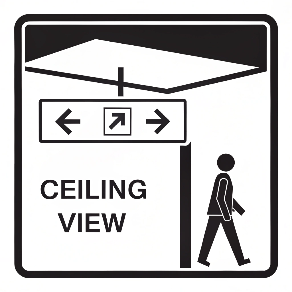 AI generated image by Red Panda AI: Je veux un pictogramme minimaliste pour designer le plafond d'une pièce, style icone pour application. Il me faudrait plutôt style panneau de signalisation, avec le moins de traits possible, noir sur fond transprent, sans bordure. 