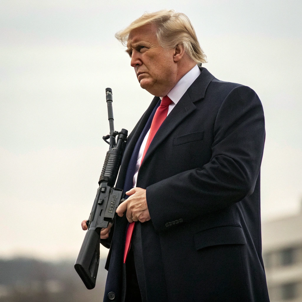 AI generated image by FLUX.1-schnell: Donald Trump shooting a gun