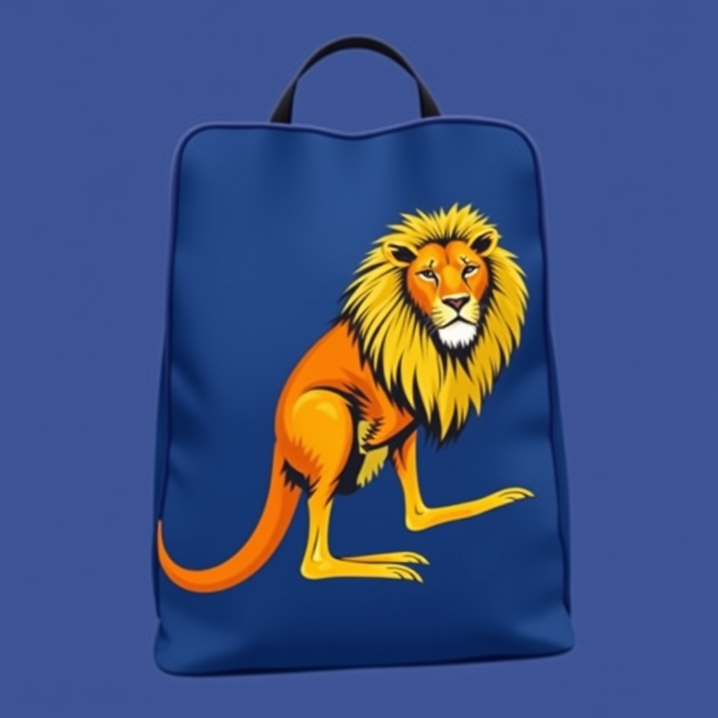 AI generated image by FLUX.1-schnell: 
Replace the kangaroo on the bag with a lion.