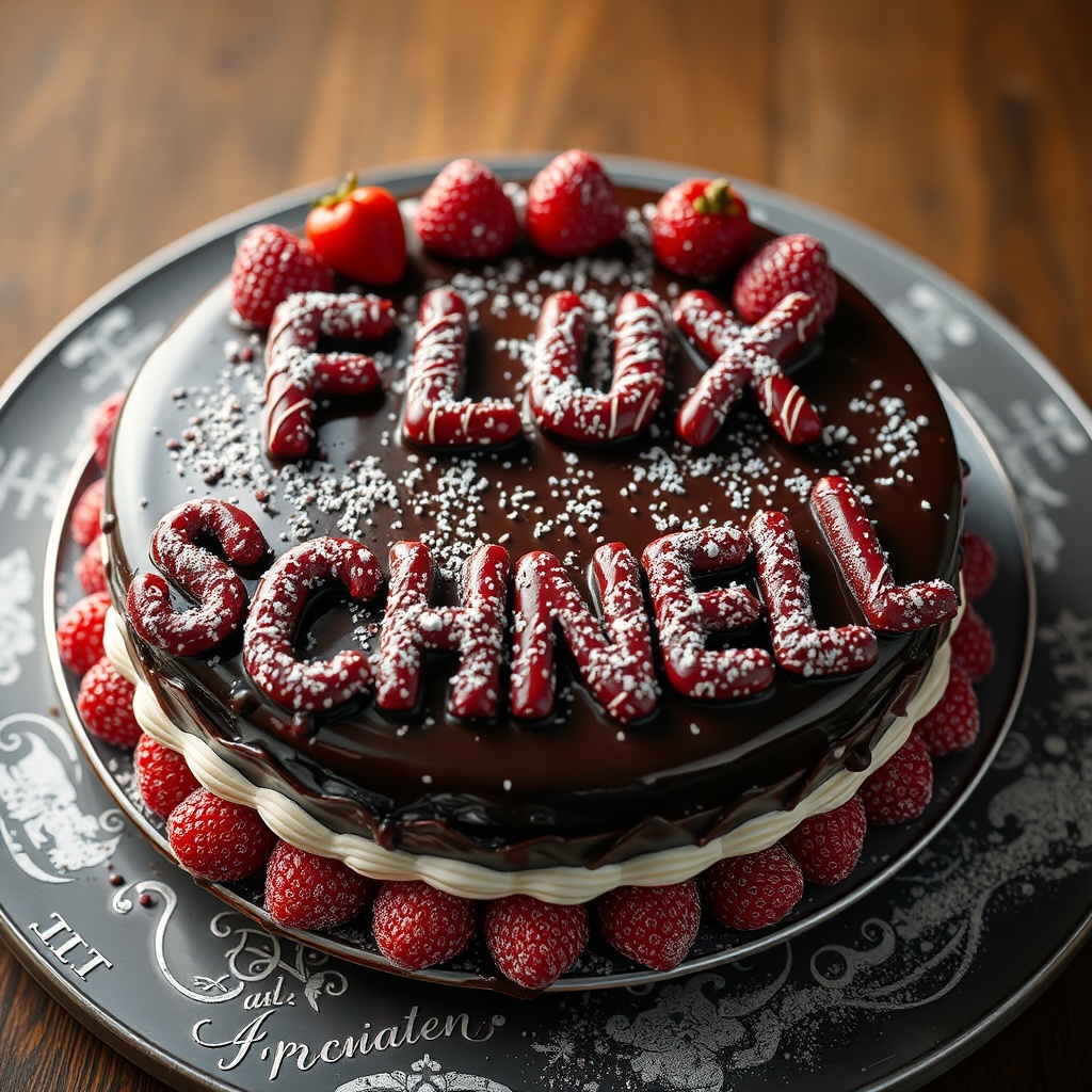 AI generated image by FLUX.1-schnell: black forest gateau cake spelling out the words "FLUX SCHNELL", tasty, food photography, dynamic shot