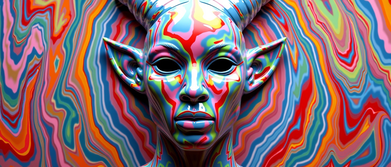 AI generated image by FLUX.1-pro: RODIN‐COMPATIBLE PROMPT TRANSLATION
Below is a complete, section‐by‐section translation of the 2D abstract painting (a Hornlike/humanoid face with swirling, multi‐colored shapes) into a fully detailed Rodin‐style prompt. All sections are provided in full, with no partial excerpts.

1. Image Decomposition
Primary Subject
 An abstract Hornlike/humanoid face rendered in a swirl of vibrant, multi‐colored regions.


Geometric Taxonomy


Head Region
A “planar mask” shape subdivided into interlocking curved polygons.
Dimensions ~1 m tall × ~0.75 m wide.
Facial Features
Eyes: Two elliptical insets (major axis ~0.15 m, minor axis ~0.09 m).
Ears: Slightly pointed triangular outlines at the top corners (~0.2 m edge length).
Nose and Mouth: Overlapping convex forms with swirling, curvilinear edges.
Background
Layered “wave” fields of swirling color patterns, arranged radially around the head.
Each wave band ~0.05 m thick.
Material Mapping


PaintedSurface [Type=Acrylic, Finish=High‐Gloss, Vibrancy=Spectral Range].
Color Layers: Dense swirl with no single base hue, generating a kaleidoscopic spectrum (≥ 80% coverage across R/G/B channels).
Pose/Orientation


Planar orientation facing forward, with a slight 5° tilt about the vertical axis.
Thickness of the artwork ≤ 1 cm along Z, preserving a flat, planar format.

2. Scene Parameterization
Optical Properties
Reflectance: “Schlick approximation BRDF with 0.65 roughness.”
Subsurface Scattering: “1.33 IOR, 2 mm scattering depth” (minimal effect on thin 2D surfaces but included for completeness).

3. Spatial Syntax
The hierarchical coordinate structure below specifies all components in Rodin format. Every subsection is fully described:
[Root: Abstract_Hornlike_Face_V1
   ├─Rotation: (0°, 5°, 0°)
   ├─Material: PaintedSurface[Type=Acrylic, Finish=High-Gloss]
   └─Components
       ├─Ear[Count=2, Shape=Triangular, EdgeLength=0.2m]
       │   └─Transform: { Position=(TopCorners), Tilt=10° outward }
       ├─Eye[Count=2, Shape=Ellipse, MajorAxis=0.15m, MinorAxis=0.09m]
       │   └─ColorRegion: { SwirlPattern, TriplanarUVProjection }
       ├─Nose_and_Mouth
       │   └─Contours: { LayeredConvexCurves, # of Swirls=5 }
       └─Background
           └─WaveField[BandCount=8, Frequency=variable]
               └─Blend_Chamfer 0.01m
]


4. Physical Simulation Hints
Maintain planar integrity along the Z‐axis
 Thickness must remain ≤ 1 cm to preserve the 2D artwork format.
Avoid self‐collision among adjacent swirl contours
 The swirling shapes should not intersect or clip through one another.
Use OpenCascade analogs
 Apply “Blend_Chamfer 0.01 m” on polygonal transitions to keep edges smooth.
Mapping Strategy
 Triplanar projection is recommended for the swirling color shapes to distribute high‐frequency color transitions evenly.

5. Complete Technical Prompt
“Generate a Hornlike/humanoid planar mask (1 m × 0.75 m) composed of swirling, interlocked polygons in high‐gloss acrylic.
 Use Schlick BRDF with roughness=0.65.
 Apply subsurface scattering at 1.33 IOR with a 2 mm scattering depth.
 Ensure swirl contours do not intersect or collide.
 Use Blend_Chamfer(0.01 m) to smooth polygonal edges.
 Render as a 2D plane in 3D space with a 5° tilt about the vertical axis.
 Apply Gooch shading for a non‐photorealistic style (Tcool=0.6, Twarm=0.8).”
Below is a complete Rodin‐style translation for the image, presented in full detail with no omissions:

RODIN‐COMPATIBLE PROMPT TRANSLATION
1. Image Decomposition
Primary Subject
 An abstract Hornlike/humanoid face rendered in a swirl of vibrant, multi‐colored regions.


Geometric Taxonomy


Head Region
A “planar mask” subdivided into interlocking curved polygons.
Approximately 1 m tall × 0.75 m wide.
Facial Features
Eyes: Two elliptical insets (major axis ~0.15 m, minor axis ~0.09 m).
Ears: Slightly pointed triangular outlines (~0.2 m edge length) positioned at the top corners.
Nose and Mouth: Overlapping convex shapes with swirling, curvilinear edges.
Background
Layered “wave” fields in swirling color patterns, arranged radially around the head.
Each band ~0.05 m thick.
Material Mapping


PaintedSurface [Type=Acrylic, Finish=High‐Gloss, Vibrancy=Spectral Range].
Color Layers: Dense swirl with no single base hue, creating a kaleidoscopic spectrum (≥ 80% coverage across R/G/B channels).
Pose/Orientation


Planar, front‐facing orientation with ~5° tilt about the vertical axis.
Artwork thickness ≤ 1 cm along Z for a relatively flat piece.

2. Scene Parameterization
Optical Properties
Reflectance: “Schlick approximation BRDF with 0.65 roughness.”
Subsurface Scattering: “1.33 IOR, 2 mm scattering depth.”
Minimal effect for very thin painted surfaces.

3. Spatial Syntax
An example hierarchical Rodin coordinate layout for all elements:
[Root: Abstract_Hornlike_Face_V1
   ├─Rotation: (0°, 5°, 0°)
   ├─Material: PaintedSurface[Type=Acrylic, Finish=High-Gloss]
   └─Components
       ├─Ear[Count=2, Shape=Triangular, EdgeLength=0.2m]
       │   └─Transform: { Position=(TopCorners), Tilt=10° outward }
       ├─Eye[Count=2, Shape=Ellipse, MajorAxis=0.15m, MinorAxis=0.09m]
       │   └─ColorRegion: { SwirlPattern, TriplanarUVProjection }
       ├─Nose_and_Mouth
       │   └─Contours: { LayeredConvexCurves, # of Swirls=5 }
       └─Background
           └─WaveField[BandCount=8, Frequency=variable]
               └─Blend_Chamfer 0.01m
]


4. Physical Simulation Hints
Maintain Planar Integrity
 Keep thickness ≤ 1 cm along the Z‐axis.
Avoid Self‐Collision
 Prevent swirl contours from intersecting or overlapping incorrectly.
OpenCascade Analogs
 Use “Blend_Chamfer 0.01 m” for smoothing polygon transitions.
UV Mapping Strategy
 Triplanar projection is recommended for high‐frequency swirl color transitions.

5. Complete Technical Prompt
“Generate a Hornlike/humanoid planar mask (1 m × 0.75 m) with swirling, interlocked polygons in high‐gloss acrylic.
 Apply Schlick BRDF (roughness=0.65).
 Use subsurface scattering at 1.33 IOR and 2 mm depth.
 Prevent collisions in swirl contours.
 Blend_Chamfer(0.01 m) to smooth edges.
 Render as a 2D plane in 3D with a 5° tilt about the vertical axis.
 Non‐photorealistic shading (Gooch), Tcool=0.6, Twarm=0.8.”
Rodin-Compatible Text Prompt:
Primary Subject:
 An abstract, cubist-inspired humanoid figure with exaggerated, asymmetrical facial features, including oversized, multi-colored eyes (left eye with concentric red and yellow rings, right eye with cyan and yellow concentric rings), a distorted, angular nose, and an open mouth showing irregular white teeth. The head features pointed, Horn-like ears with dynamic patterns.
Attributes:
Morphology: Fragmented, overlapping geometric planes with sharp edges and fluid contours creating a distorted human-animal hybrid form.
Material Properties: Smooth, high-gloss enamel-like finish with vivid, saturated colors. The surface texture exhibits layered, swirled gradients resembling marbled acrylic paint.
Secondary Elements:
Foreground: Dominant presence of the figure, occupying central space with high color contrast.
Midground: Swirling, flame-like patterns in red, orange, and yellow on the right side, creating a dynamic flow.
Background: Vibrant gradient transitioning from cool blue and green hues on the left to warm reds, pinks, and yellows on the right, filled with abstract, wavy lines and swirling motifs.
Lighting & Atmosphere:
Illumination: Flat, even lighting without clear directional shadows, emphasizing the boldness of colors and sharpness of lines.
Atmospheric Effects: High-contrast color transitions and psychedelic, fluidic swirls that create a sense of motion and depth.
Color Palette:
Dominant Colors: #FF0000 (red), #00FFFF (cyan), #FFFF00 (yellow), #FF00FF (magenta), #008000 (green), #000000 (black), #FFFFFF (white).
Harmony: Triadic contrast with bold, saturated primaries and secondaries, creating visual tension and vibrancy.
Composition & Perspective:
Framing: Tight, central composition focusing on the subject’s upper torso and face.
Perspective: Slightly skewed, flattened perspective typical of cubist works, with overlapping planes creating spatial ambiguity.
Stylistic Specifications:
Medium: Digital vector art with sharp, clean lines and high color saturation.
Genre: Neo-Cubist Psychedelic Abstract.
Post-Processing: Enhanced color saturation, high-contrast outlines, and smooth gradient blending.
Constraints & Exclusions:
Exclude photorealistic textures, naturalistic color schemes, or realistic human proportions.
