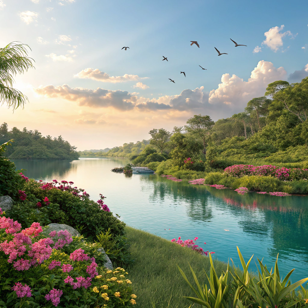 AI generated image by Red Panda AI: un paisaje hermoso con una laguna encantador