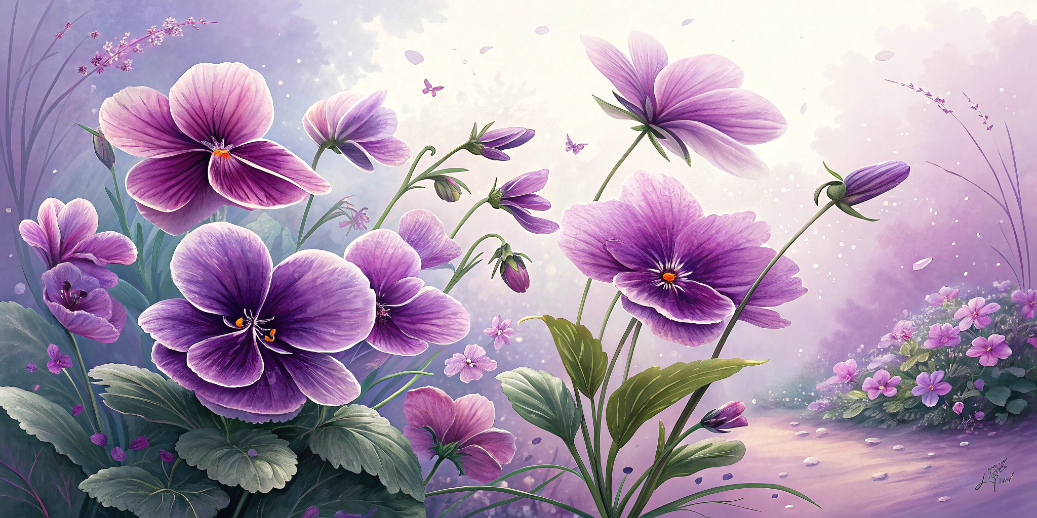 AI generated image by Red Panda AI: un fondo de pantalla de flores de color violeta, para una niña
