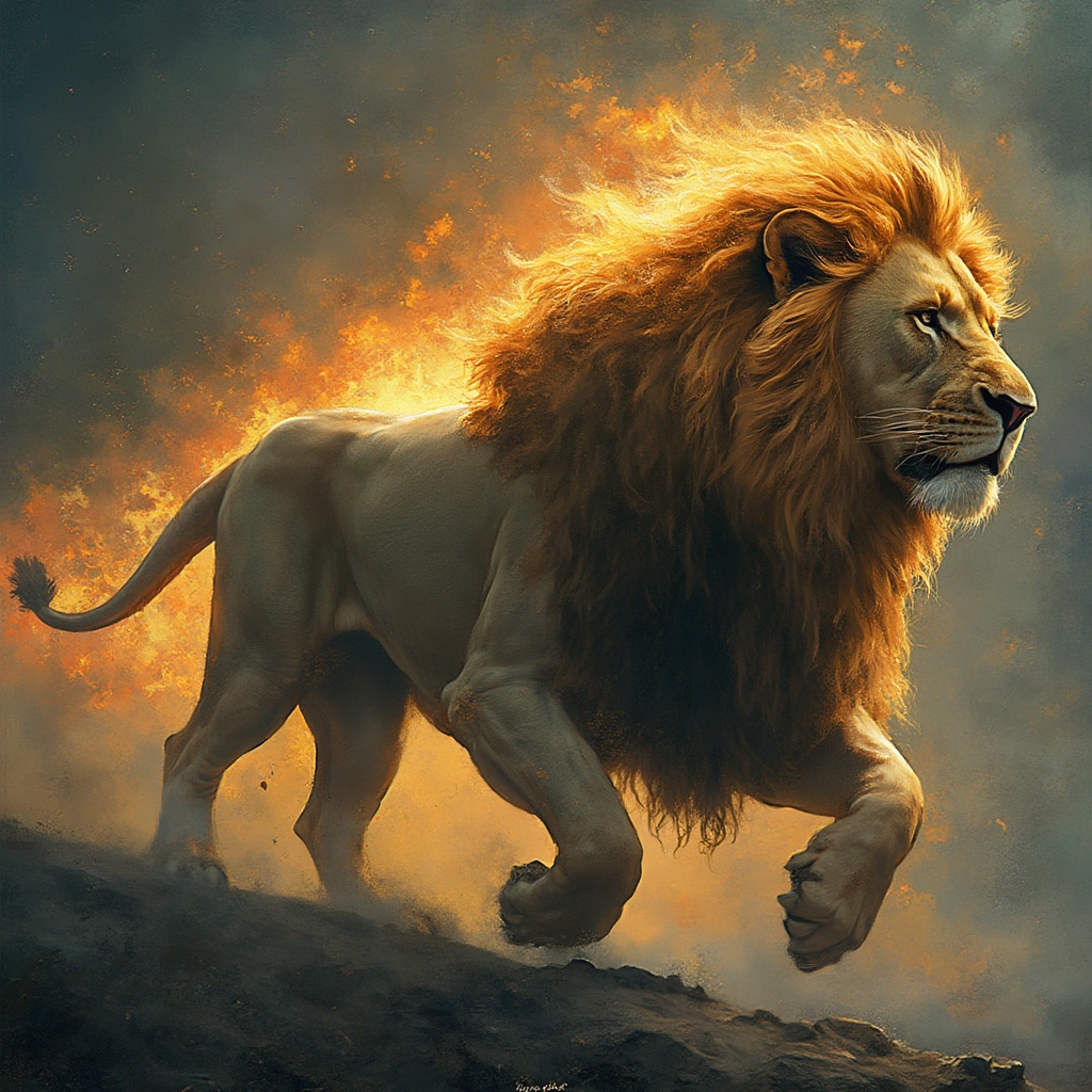 AI generated image by FLUX-Realism-Lora: Lion manage all world over Excel. Landlord, big boss