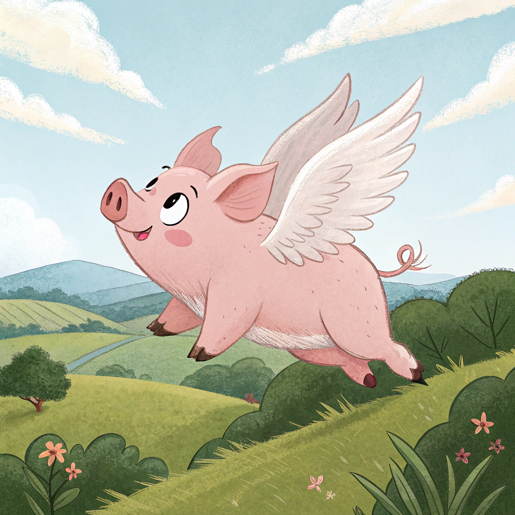AI generated image by Red Panda AI: Flying pig in the style of Studio Ghibli
