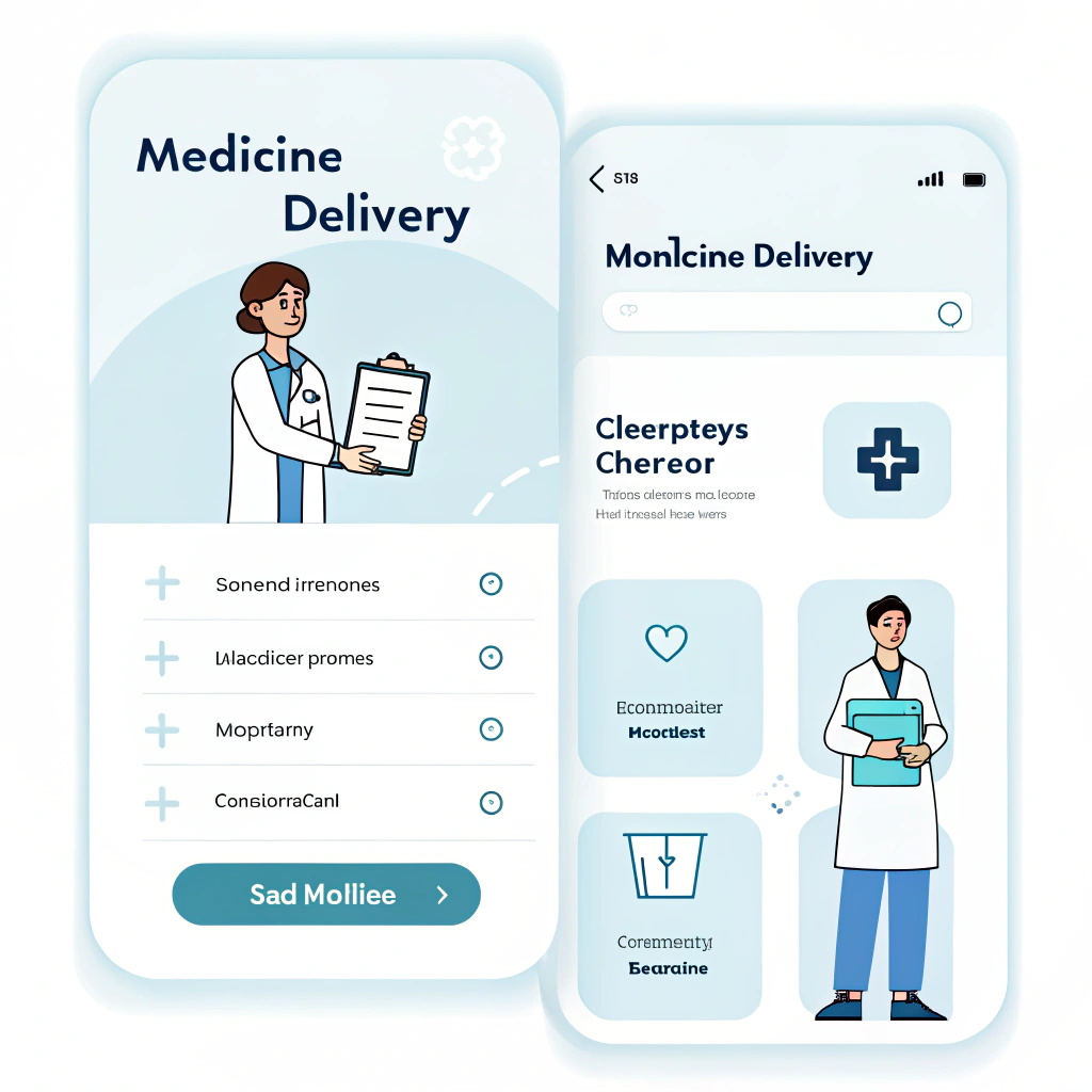AI generated image by Red Panda AI: interfaz completa elegante, profesional y minimalista de una apk de delivery de medicinas