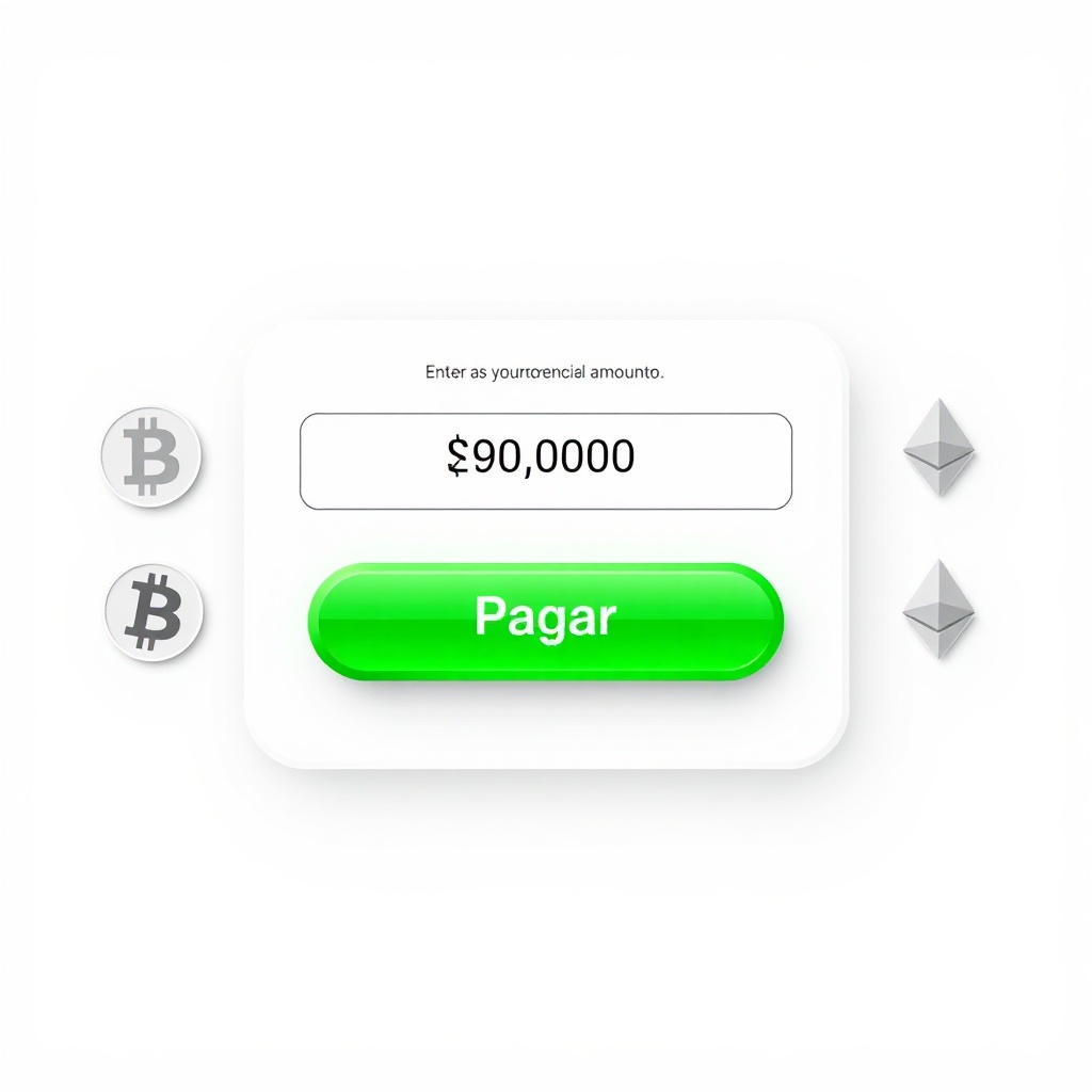 AI generated image by FLUX.1-schnell: The image showcases a sleek payment gateway designed for cryptocurrency transactions, presented in a clean and user-friendly format. The interface features a prominent input field for users to enter the amount of cryptocurrency, its borders subtly rounded for a modern appeal. The payment button, a vibrant green, stands out invitingly against the soft backdrop, labeled with the Spanish word "Pagar," indicating its function clearly. 

Around the input field, recognizable symbols of cryptocurrencies like Bitcoin and Ethereum are elegantly displayed, each rendered in crisp detail, emphasizing their significant presence in the digital currency landscape. The color palette consists of soft neutrals and light shades, creating a professional atmosphere that enhances functionality without overwhelming the user. The overall design feels accessible yet sophisticated, striking the perfect balance between simplicity and modern aesthetics, making it ideal for both crypto novices and seasoned users alike.
