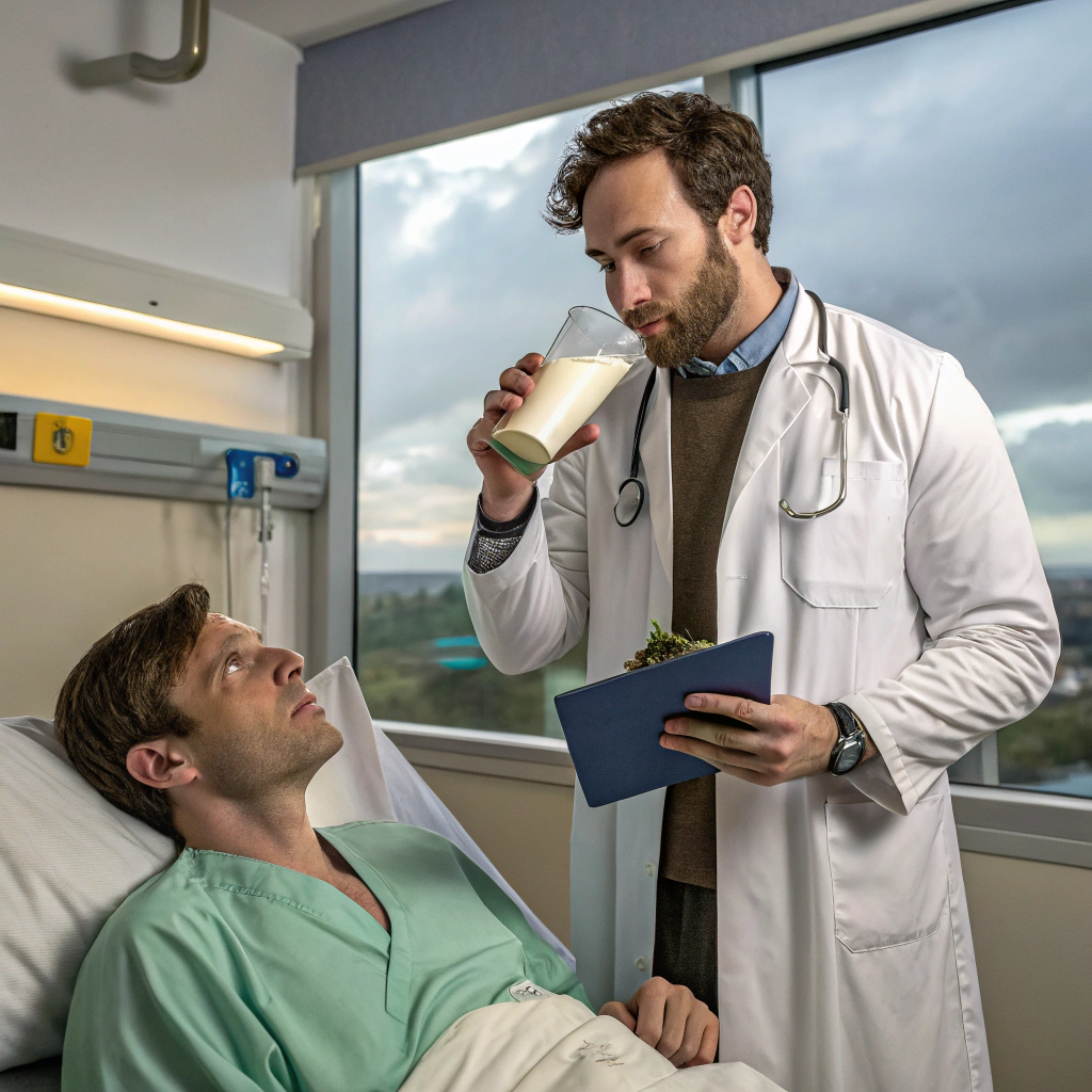 AI generated image by Red Panda AI: Urologist taking care of patient with his mouth full of milk?
