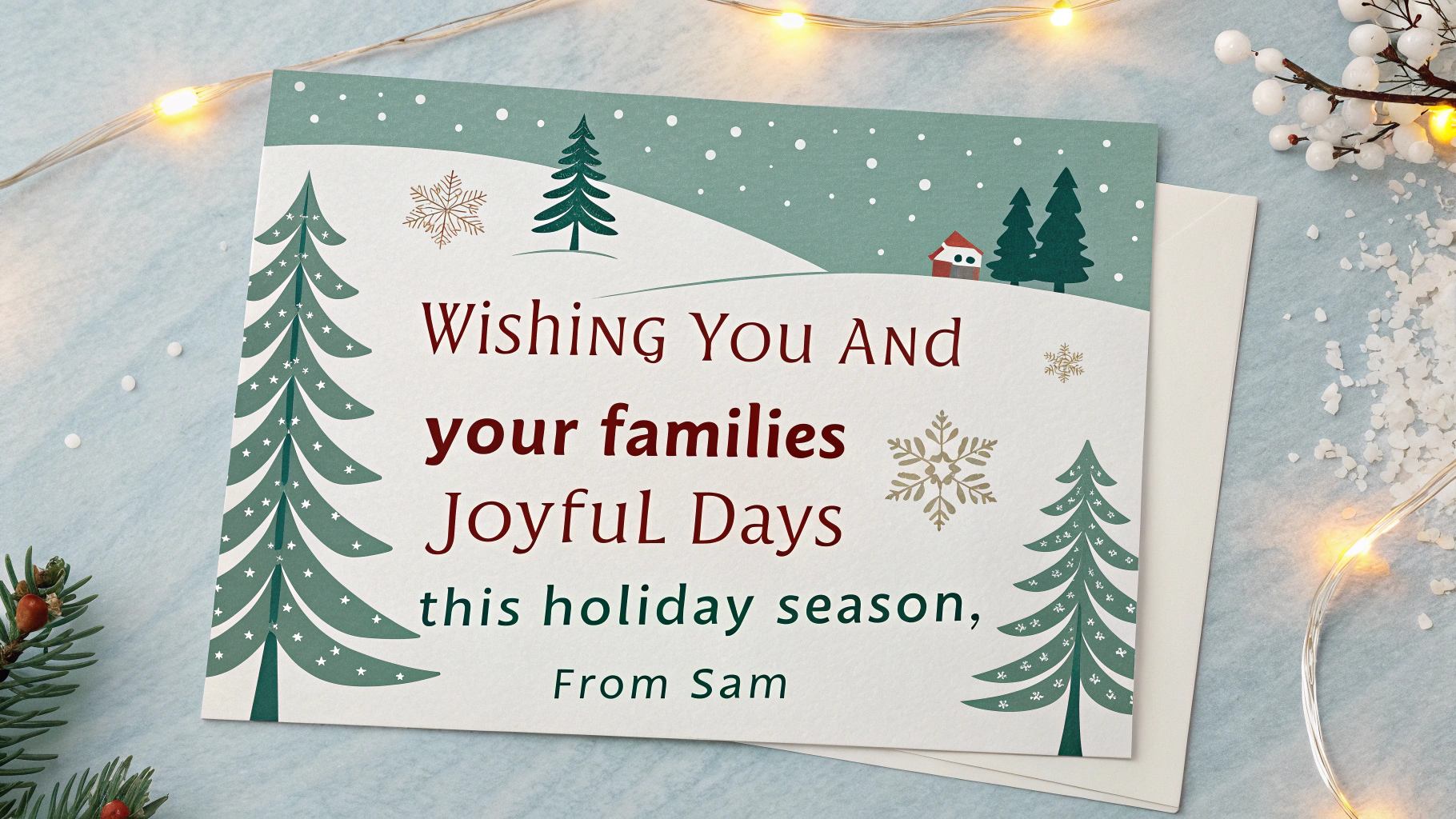 AI generated image by Red Panda AI: Create a Merry Christmas card for my work colleagues wishing joyful days with their families from Sam
